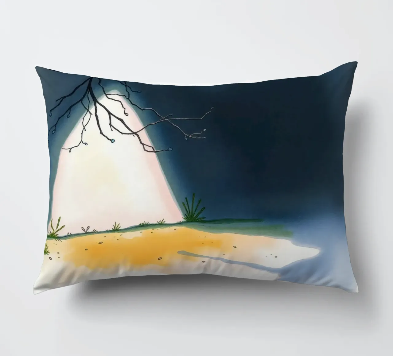 Illuminated patch of ground under a dark sky decorative cushion by DesignDoodle