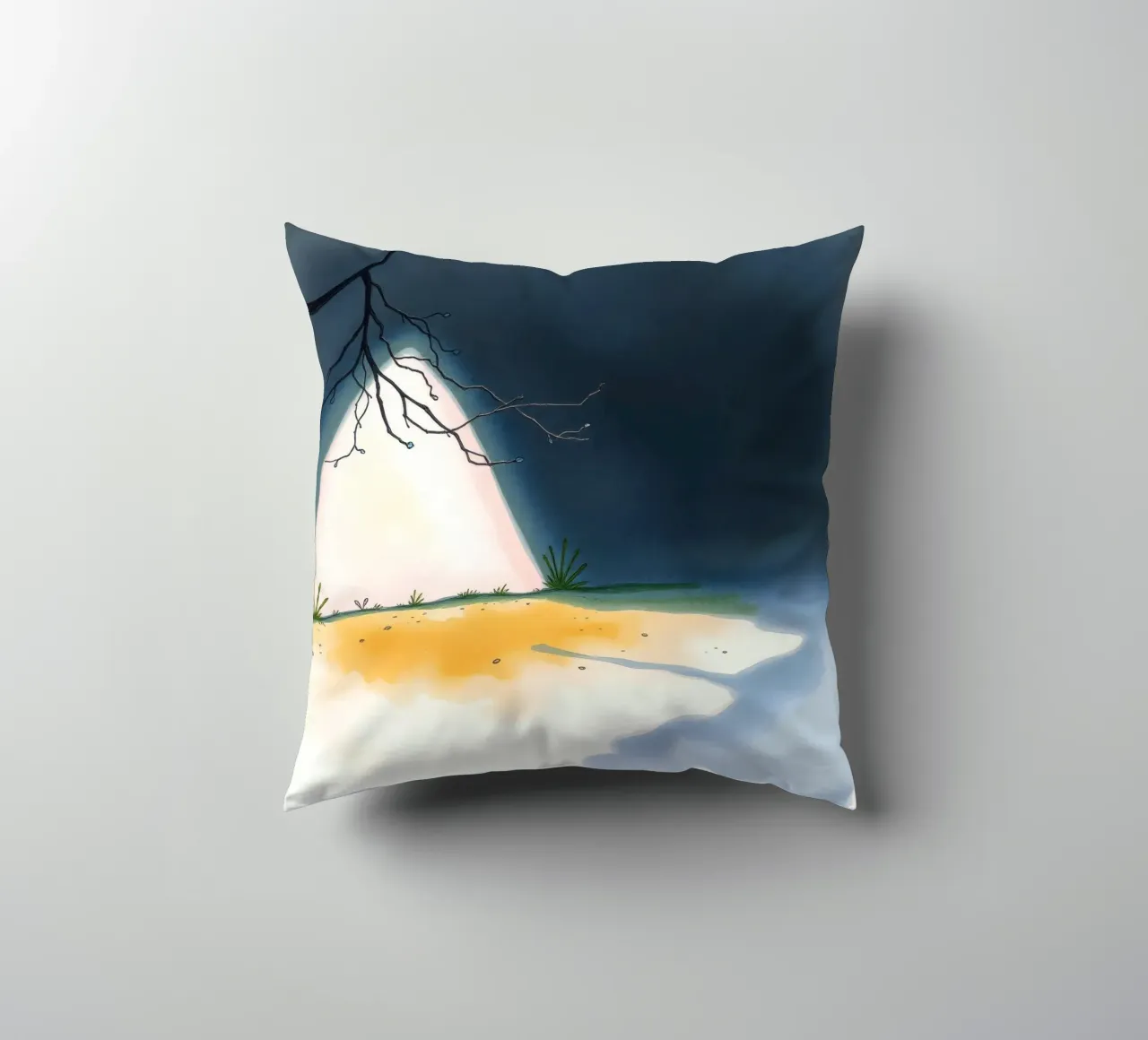 Illuminated patch of ground under a dark sky decorative cushion by DesignDoodle