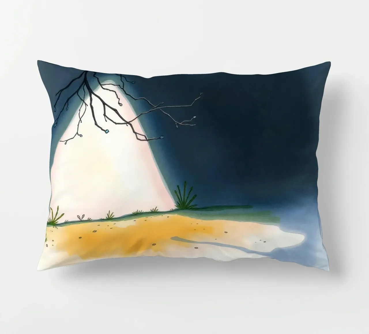 Illuminated patch of ground under a dark sky decorative cushion by DesignDoodle