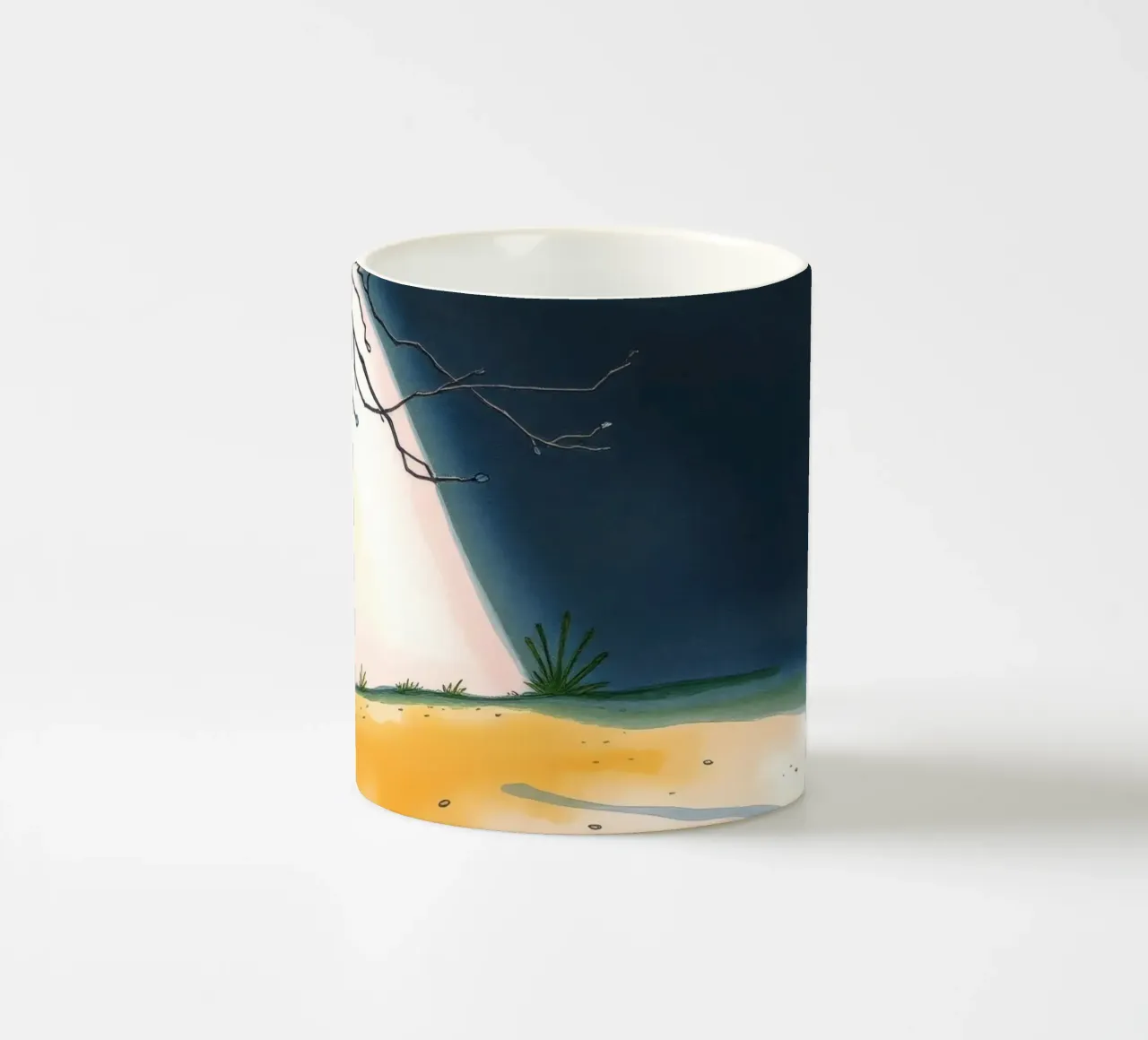 Illuminated patch of ground under a dark sky ceramic mug by DesignDoodle