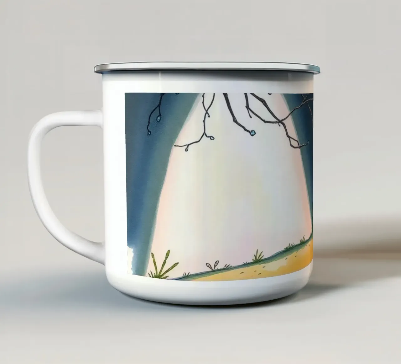 Illuminated patch of ground under a dark sky enamel mug by DesignDoodle