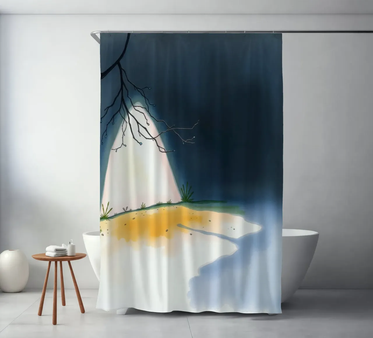 Illuminated patch of ground under a dark sky shower curtain by DesignDoodle