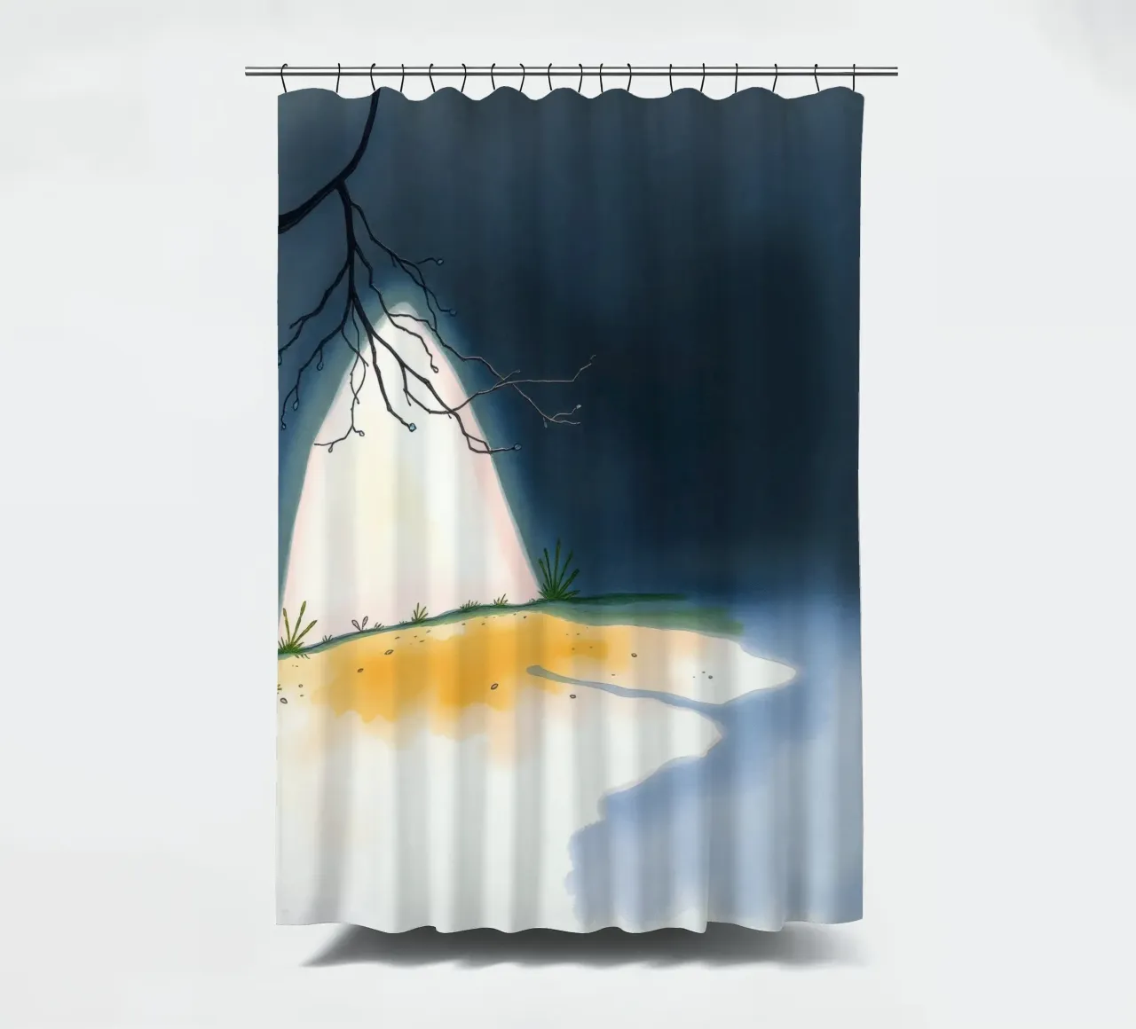 Illuminated patch of ground under a dark sky shower curtain by DesignDoodle