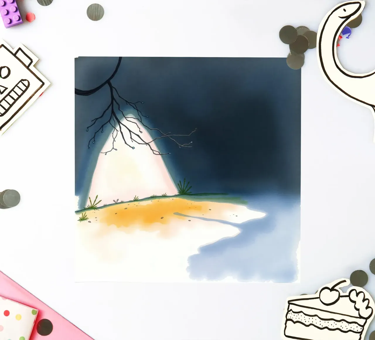 Illuminated patch of ground under a dark sky sticker by DesignDoodle