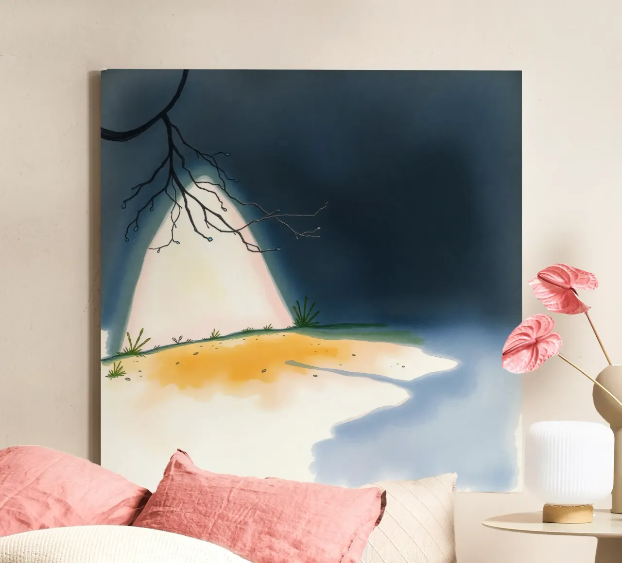 Illuminated patch of ground under a dark sky canvas by DesignDoodle