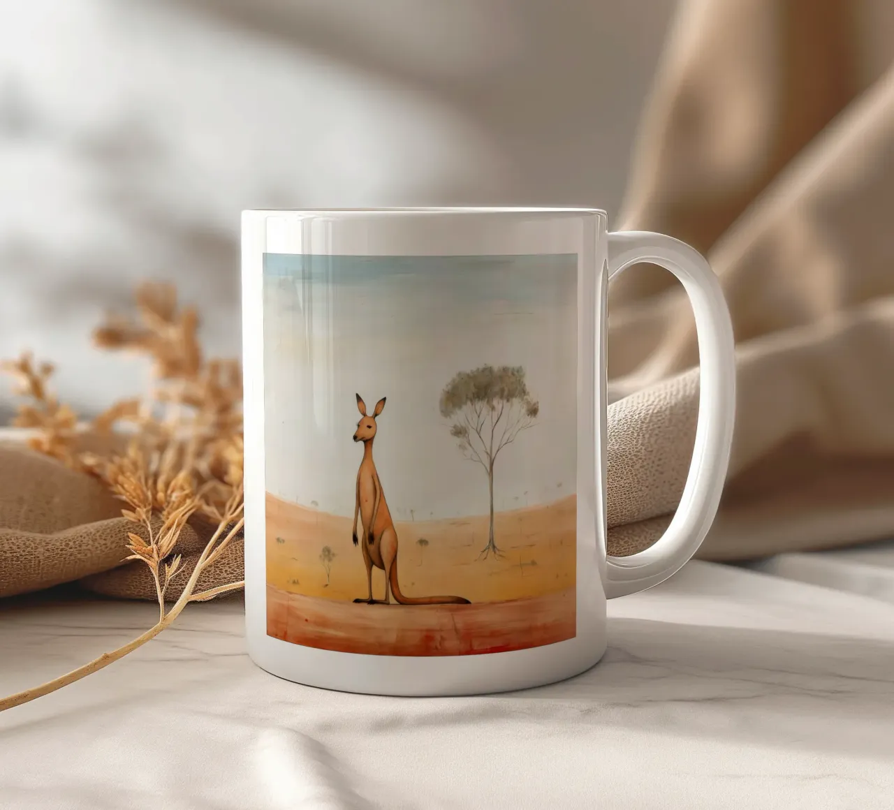 Minimal Känguru 2 Keramik Tasse von Minimal Animal Art