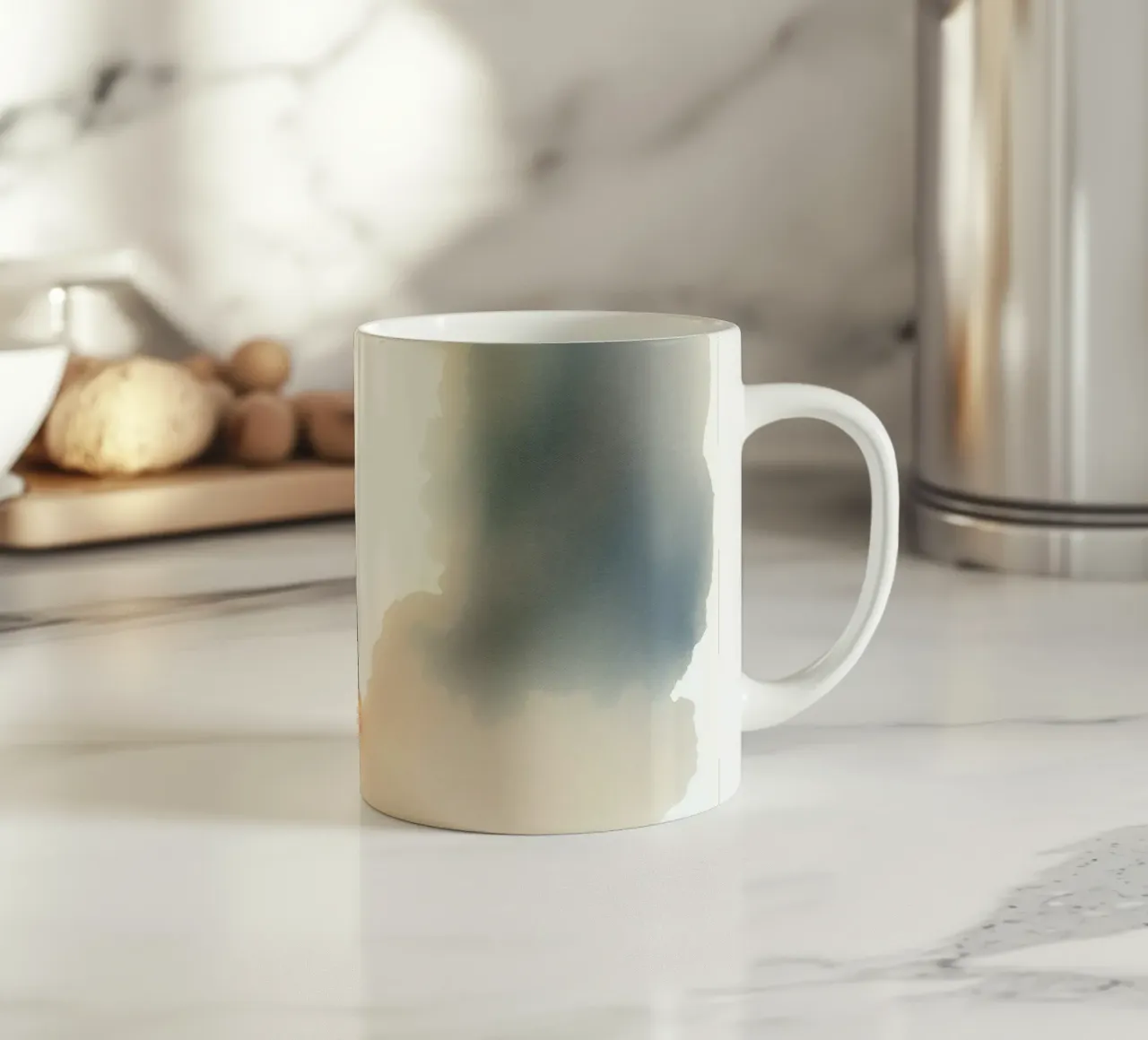 Bambino in piedi davanti a una luce colorata e a una nebbia scura all'alba tazza in ceramica da DesignDoodle