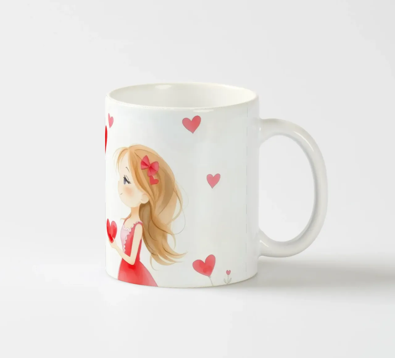 Giovane coppia che si scambia i simboli del cuore in un'atmosfera romantica tazza in ceramica da DesignDoodle