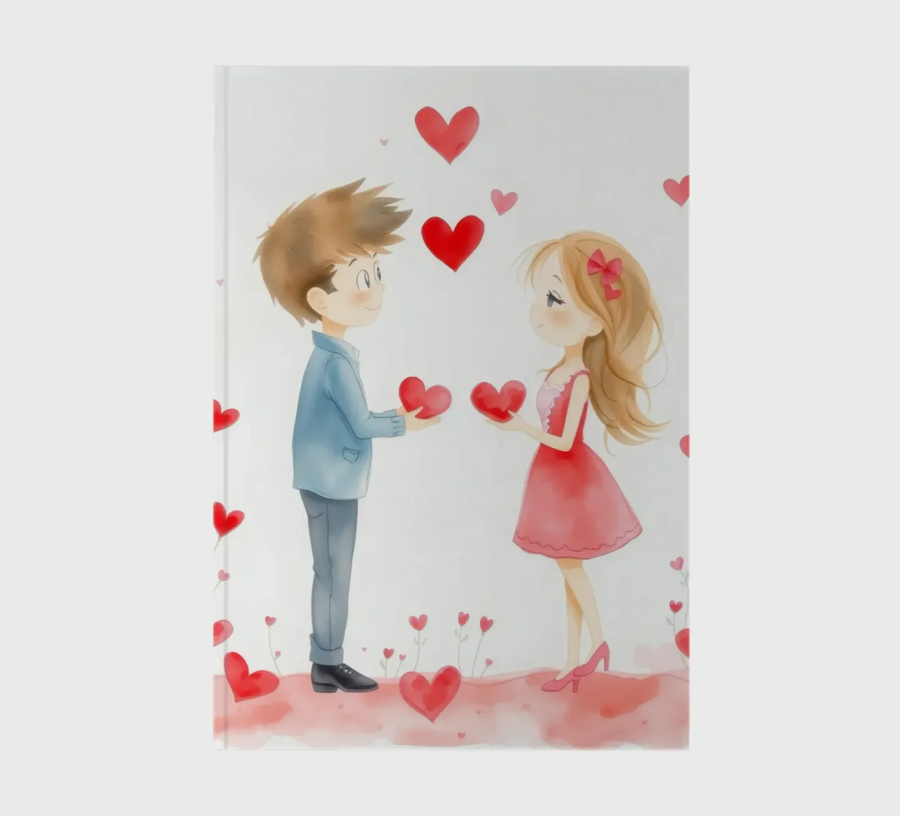 Young couple exchanging heart symbols in romantic atmosphaer notebook by DesignDoodle