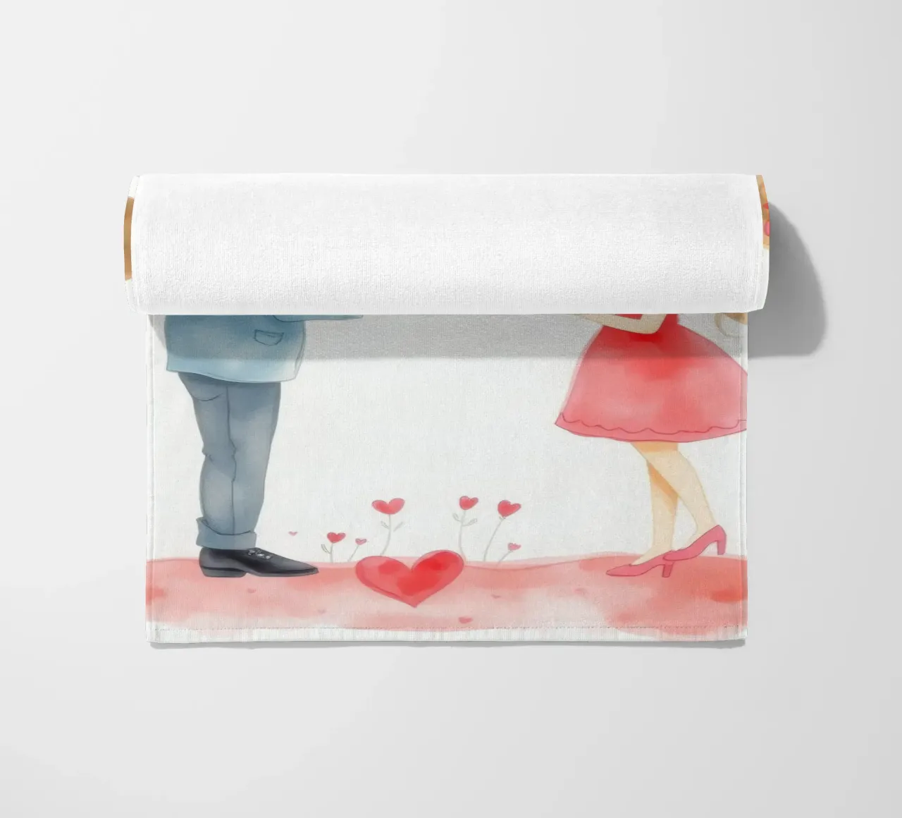 Young couple exchanging heart symbols in romantic atmosphaer beach towel by DesignDoodle