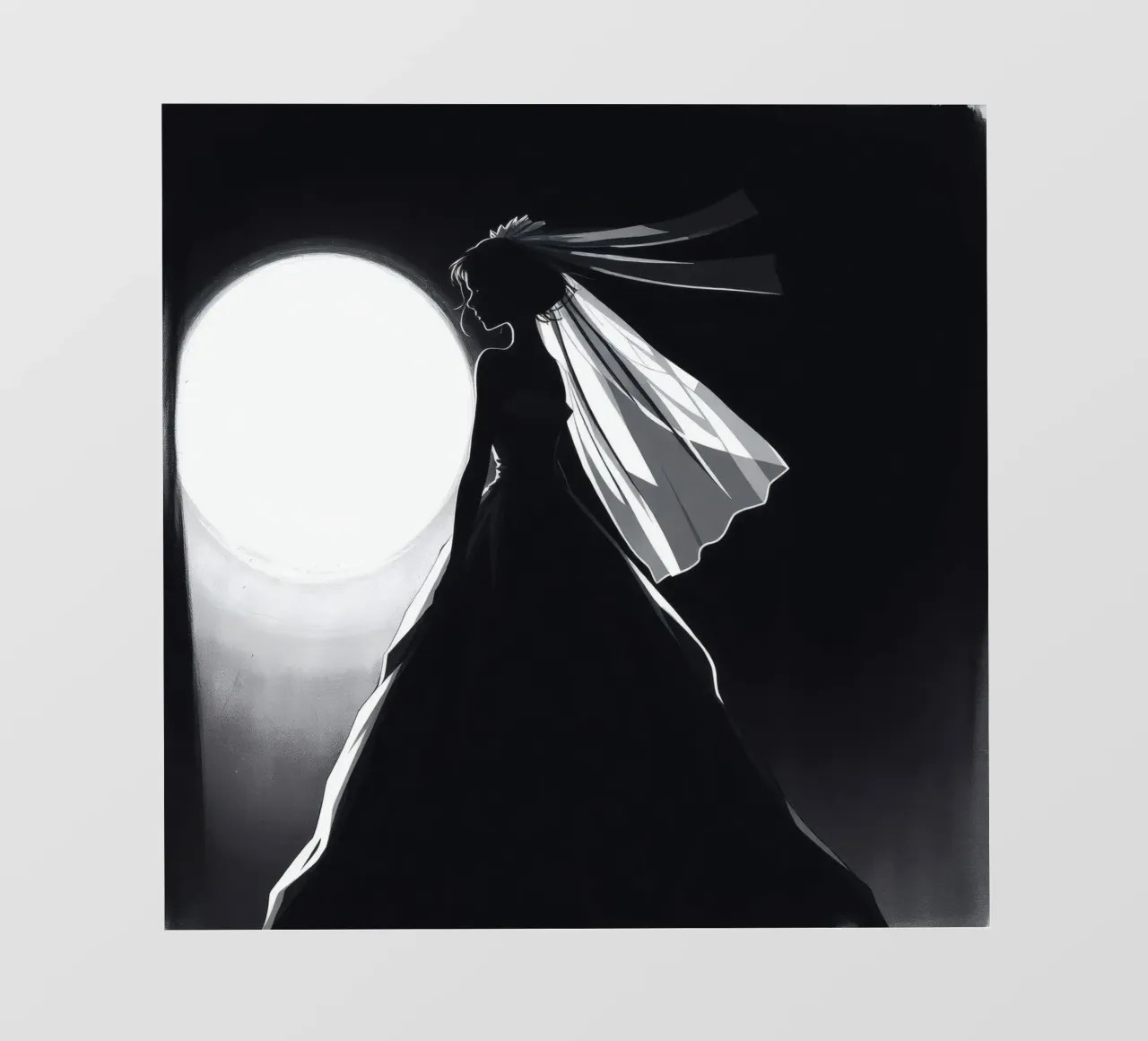 La novia en silueta contra la luna llena capturando el momento lámina retroiluminada de DesignDoodle