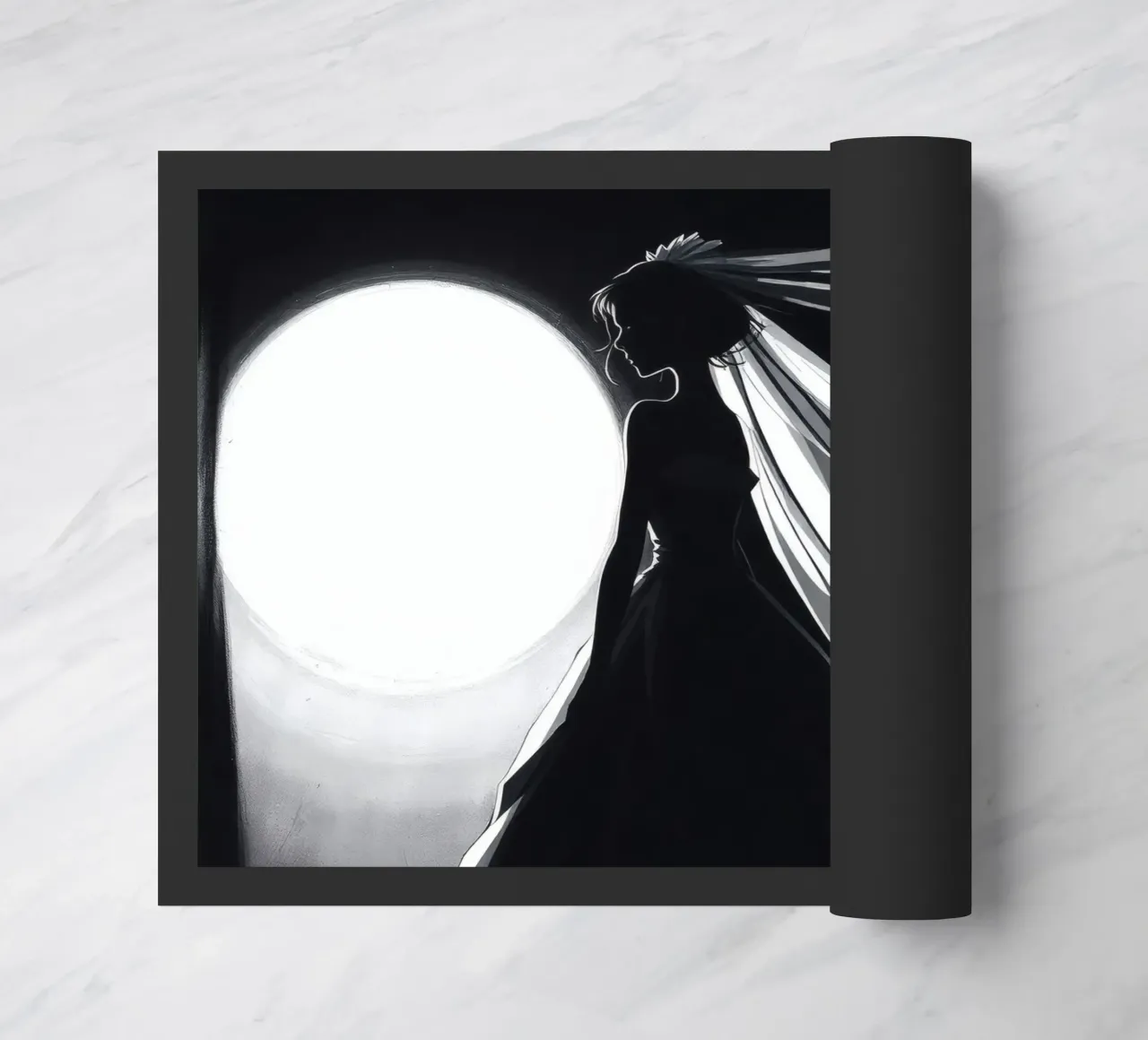 Silhouette de la mariée sur fond de pleine lune pour capturer l'instant. paillasson de DesignDoodle