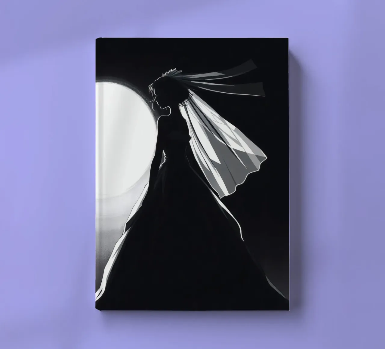 Bride in silhouette against full moon capturing the moment notebook by DesignDoodle