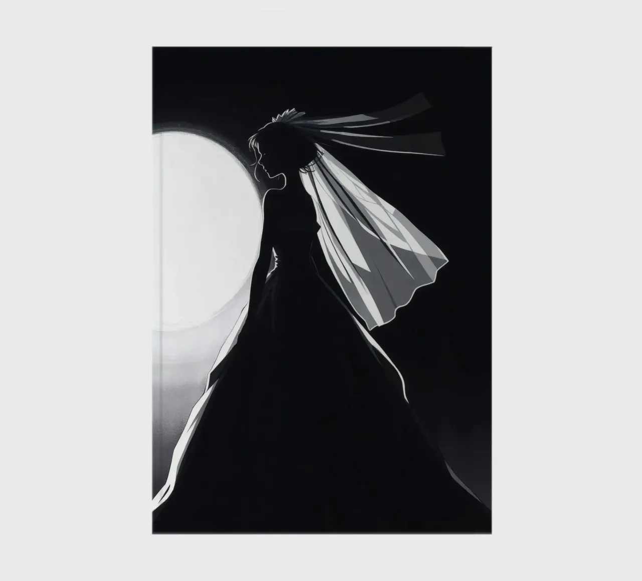 Bride in silhouette against full moon capturing the moment notebook by DesignDoodle