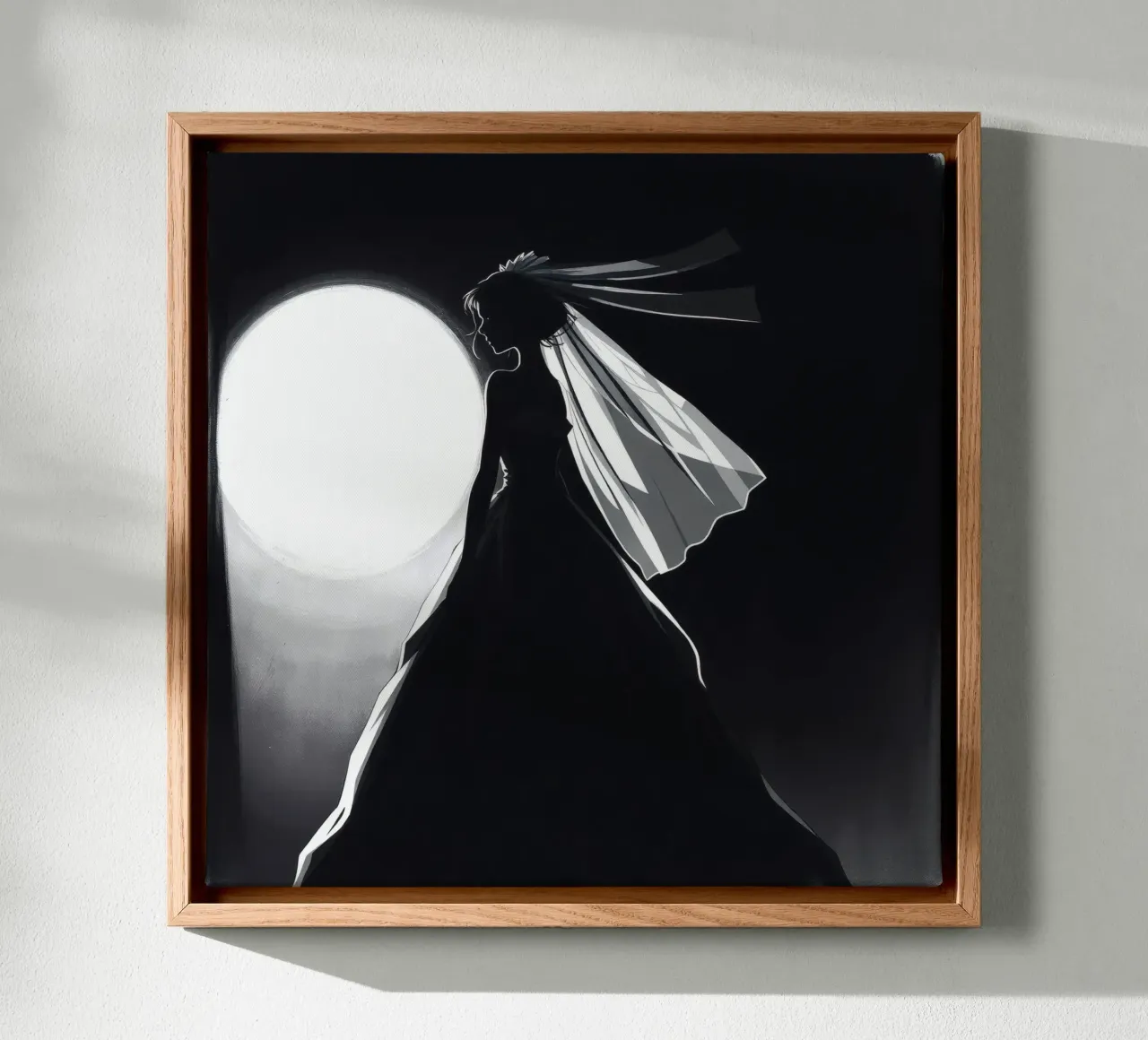Bride in silhouette against full moon capturing the moment canvas with Floater frame by DesignDoodle