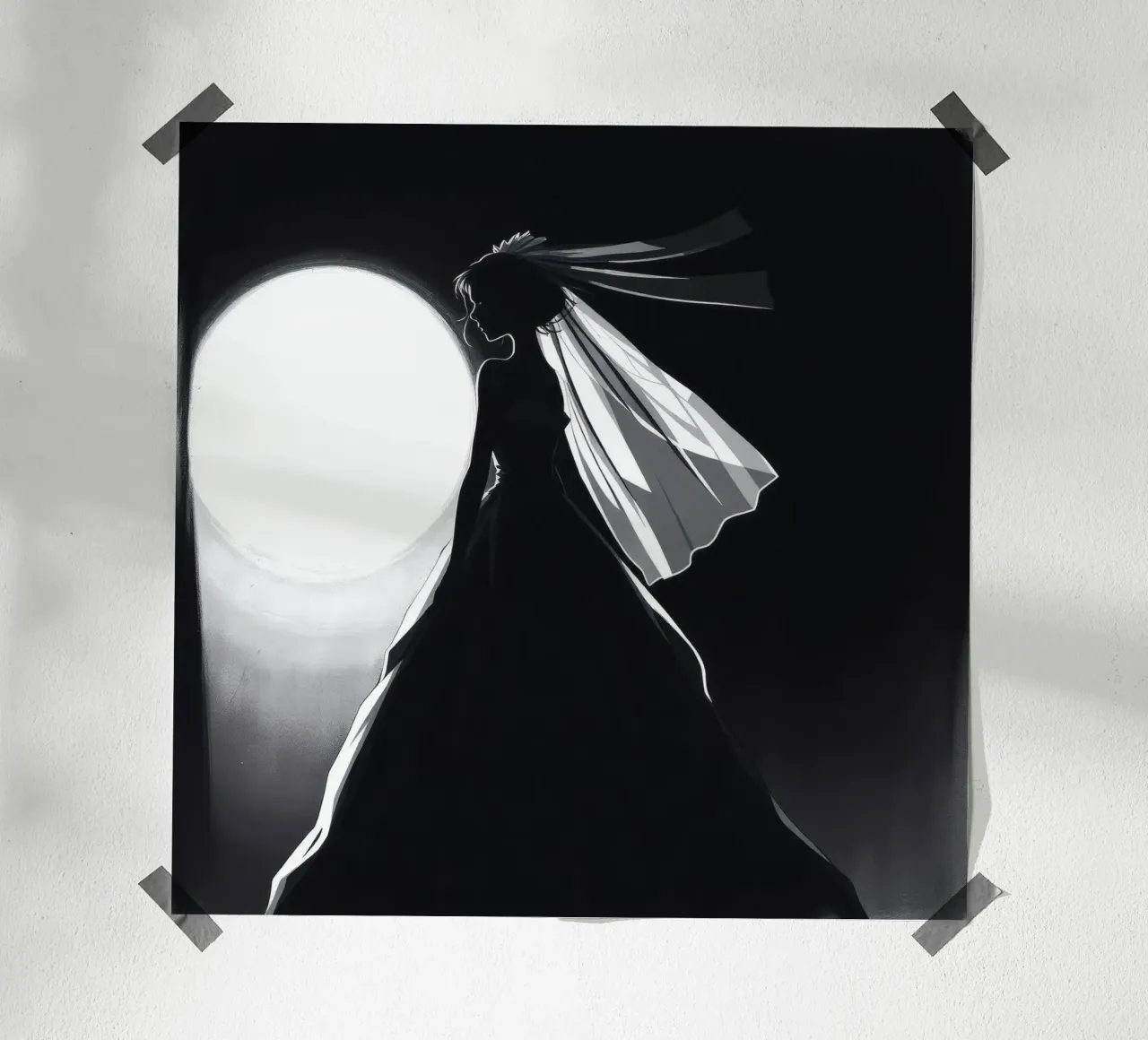 Bride in silhouette against full moon capturing the moment hahnemühle by DesignDoodle