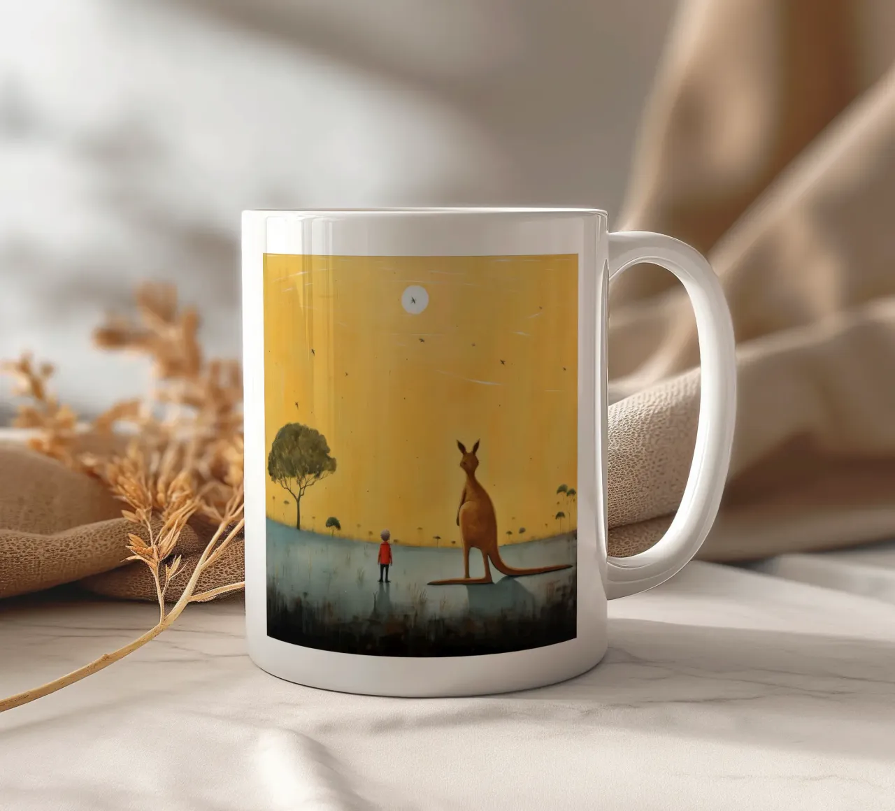 Minimal Känguru 4 Keramik Tasse von Minimal Animal Art