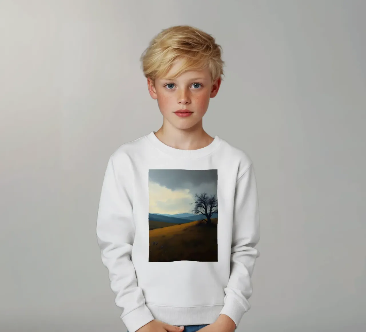 Paesaggio con un albero solitario su dolci colline felpa bambino da DesignDoodle