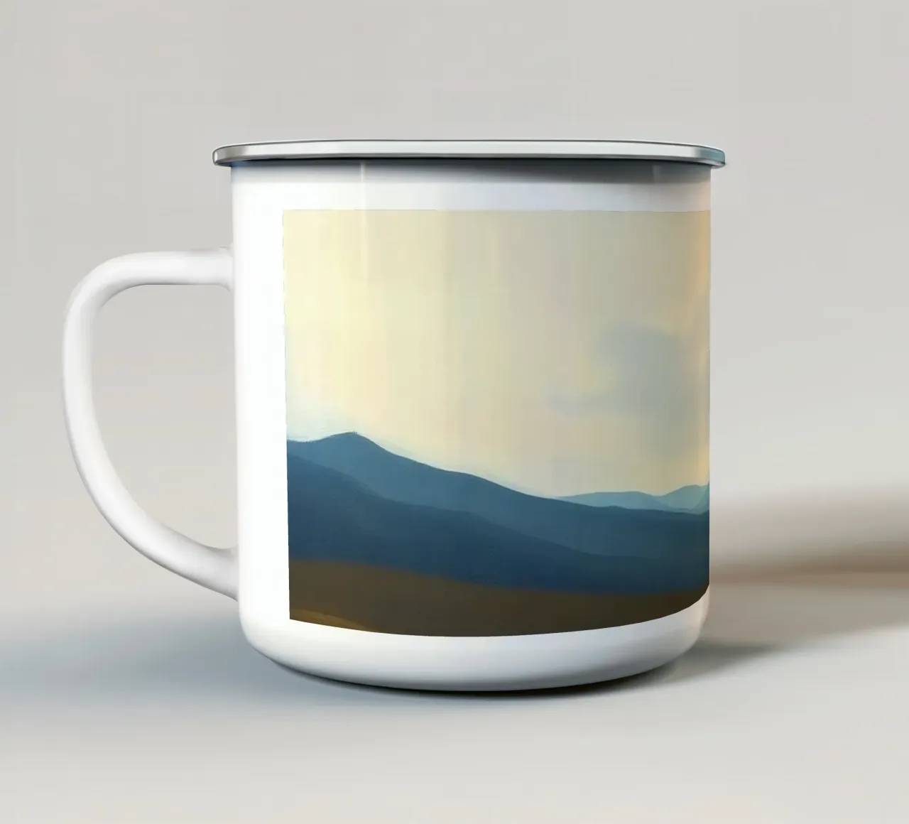 Paesaggio con un albero solitario su dolci colline tazza in smalto da DesignDoodle