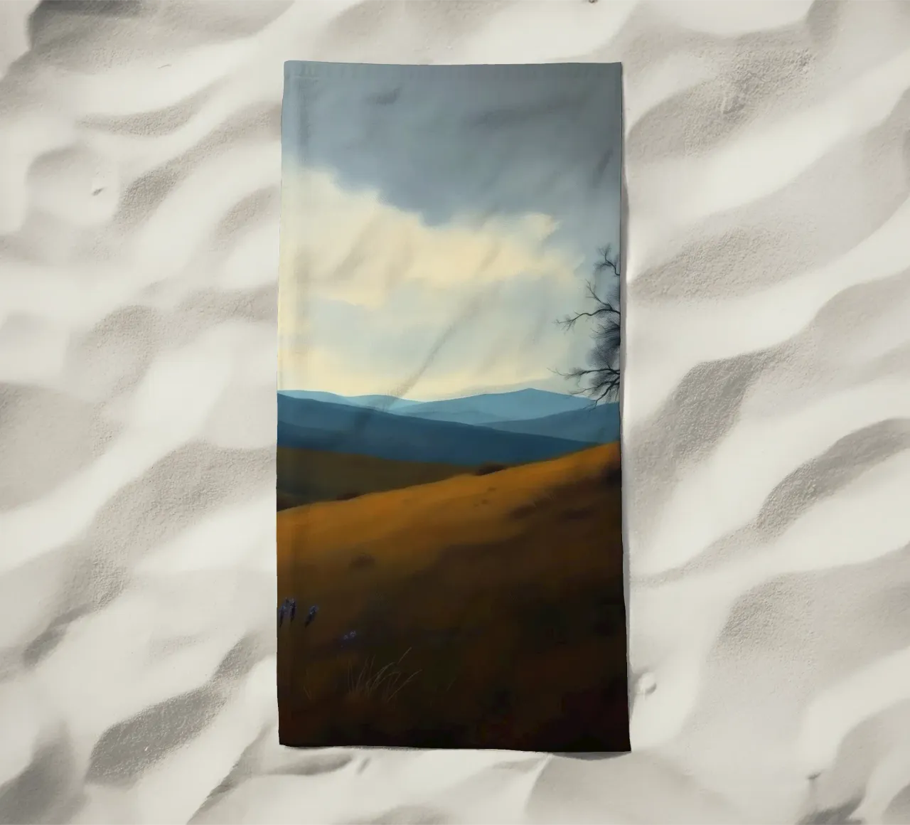 Paesaggio con un albero solitario su dolci colline telo mare da DesignDoodle