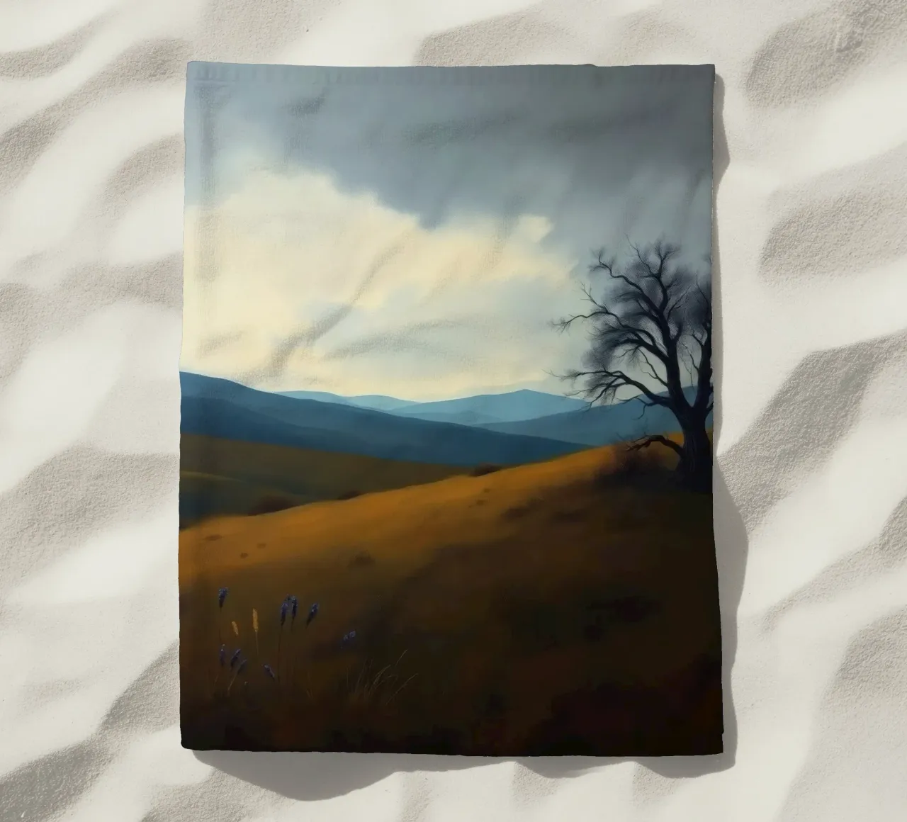 Paesaggio con un albero solitario su dolci colline telo mare da DesignDoodle