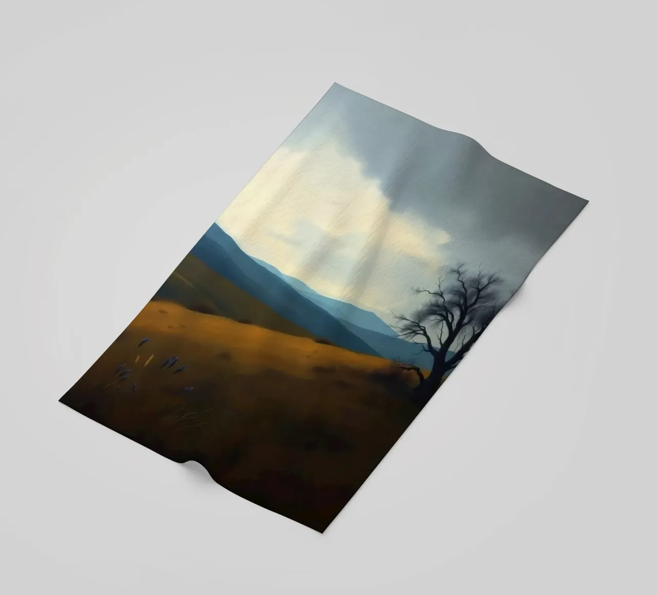 Paesaggio con un albero solitario su dolci colline telo mare da DesignDoodle