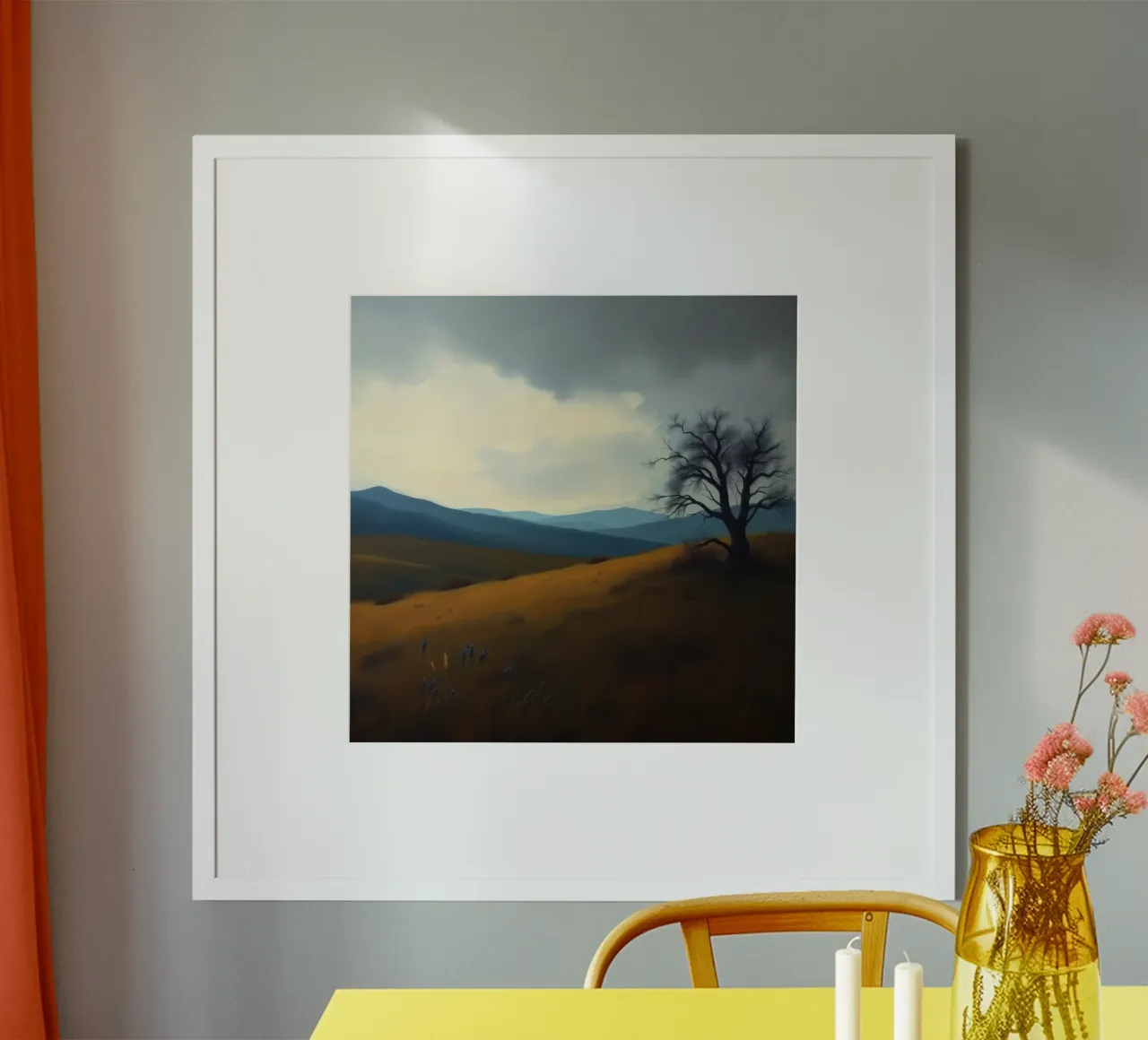 Paesaggio con un albero solitario su dolci colline carta hahnemühle da DesignDoodle