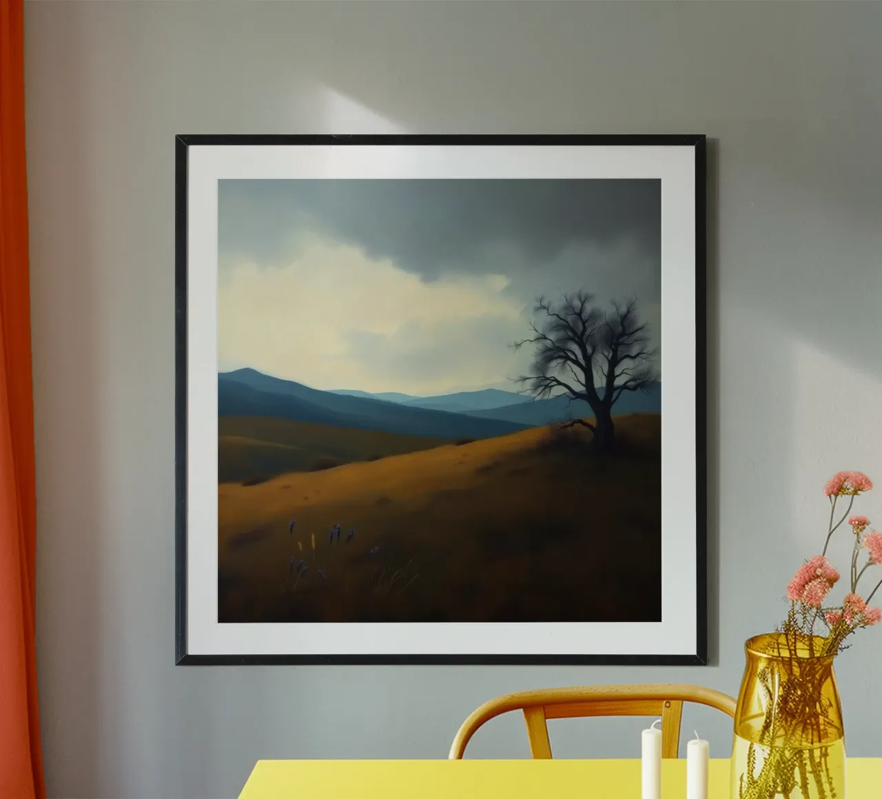 Paesaggio con un albero solitario su dolci colline carta hahnemühle da DesignDoodle