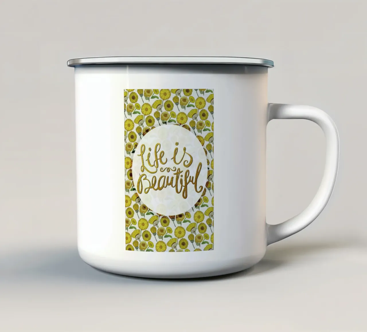 Life is Beautiful tazza in smalto da Pom Graphic Design