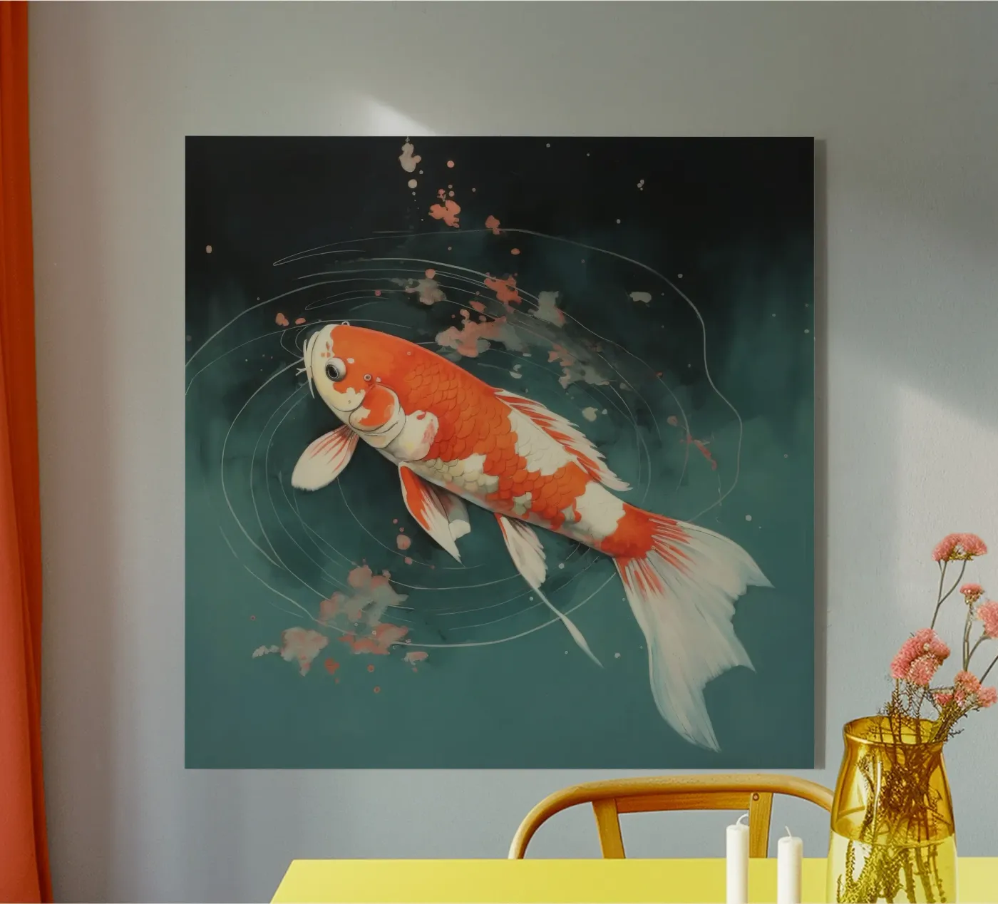Minimaal Koi acryl van Minimal Animal Art