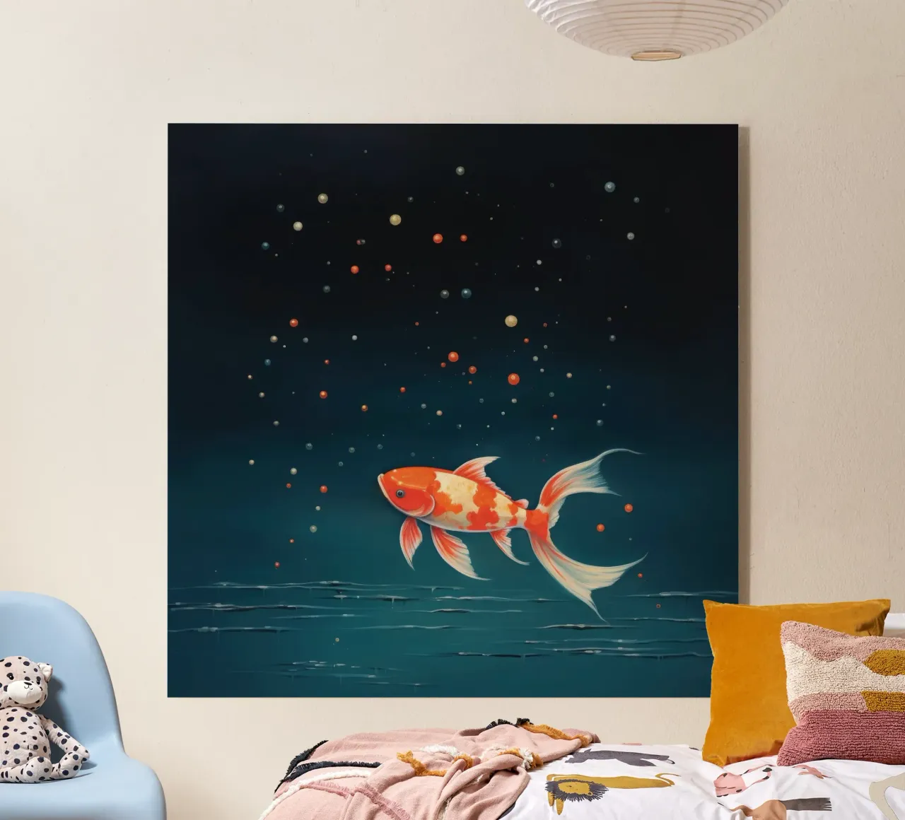 Minimaal Koi acryl van Minimal Animal Art