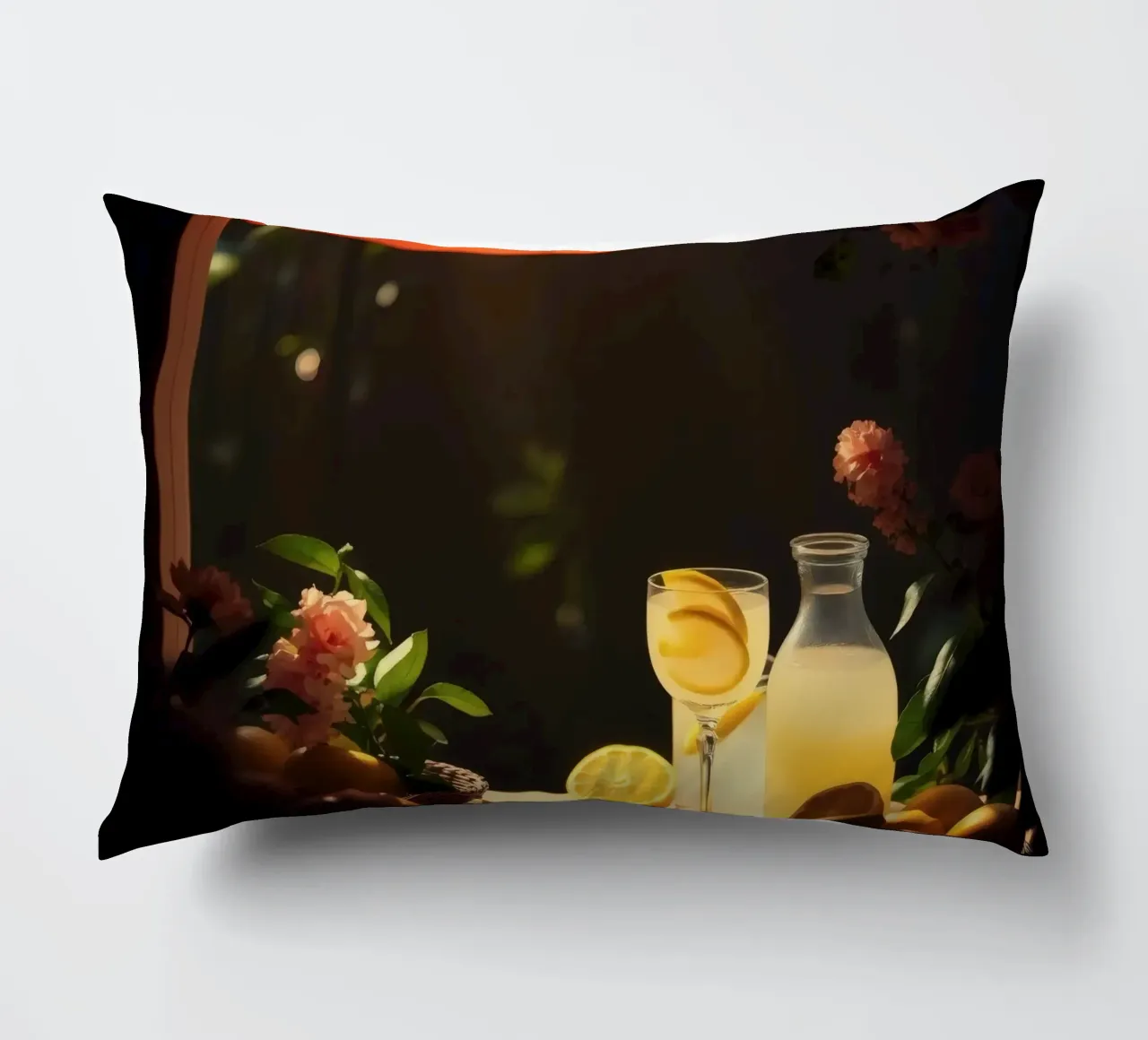 Limonata rinfrescante in un ambiente accogliente con limoni e fiori cuscino da DesignDoodle