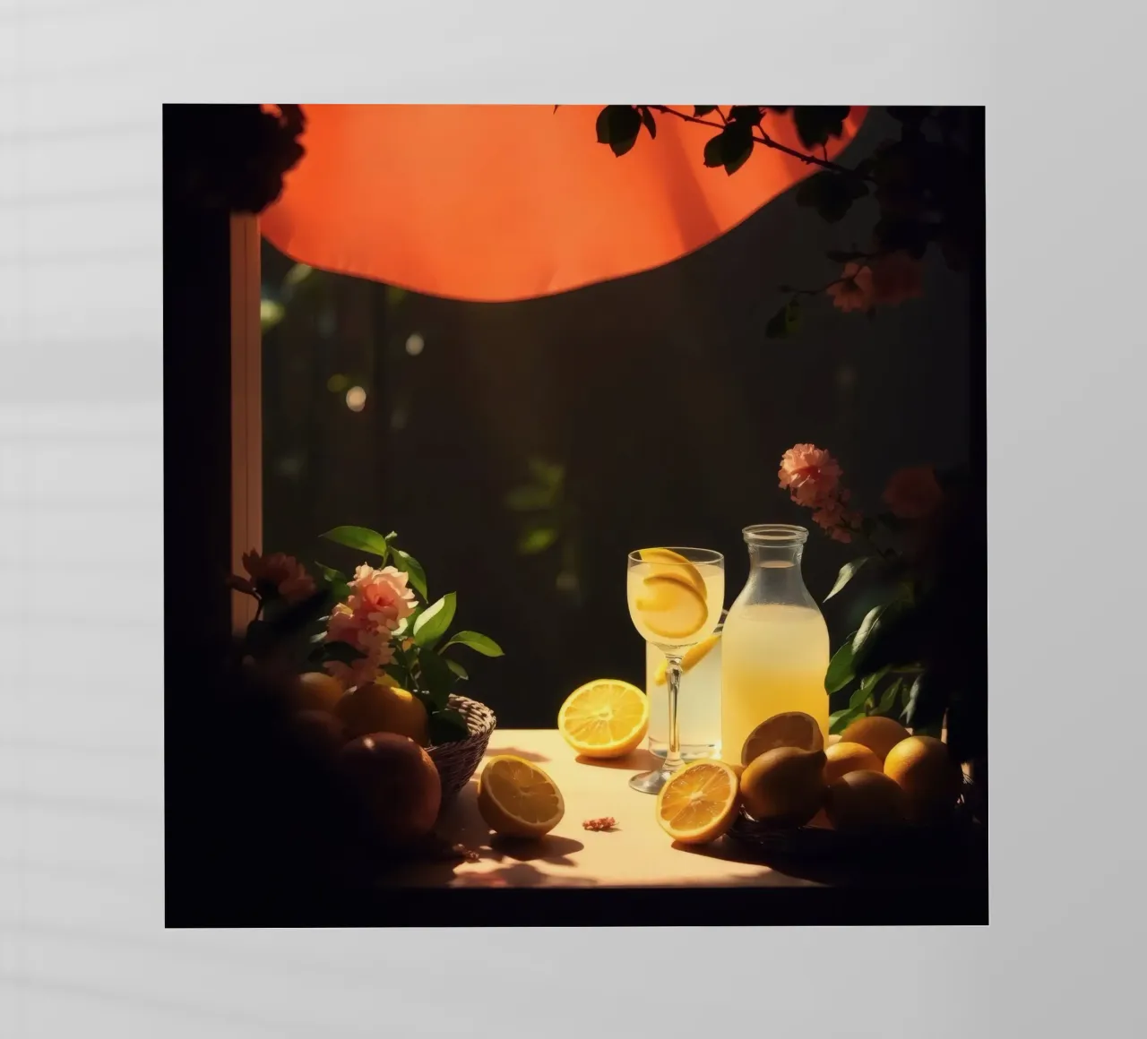 Limonata rinfrescante in un ambiente accogliente con limoni e fiori pellicola backlit da DesignDoodle