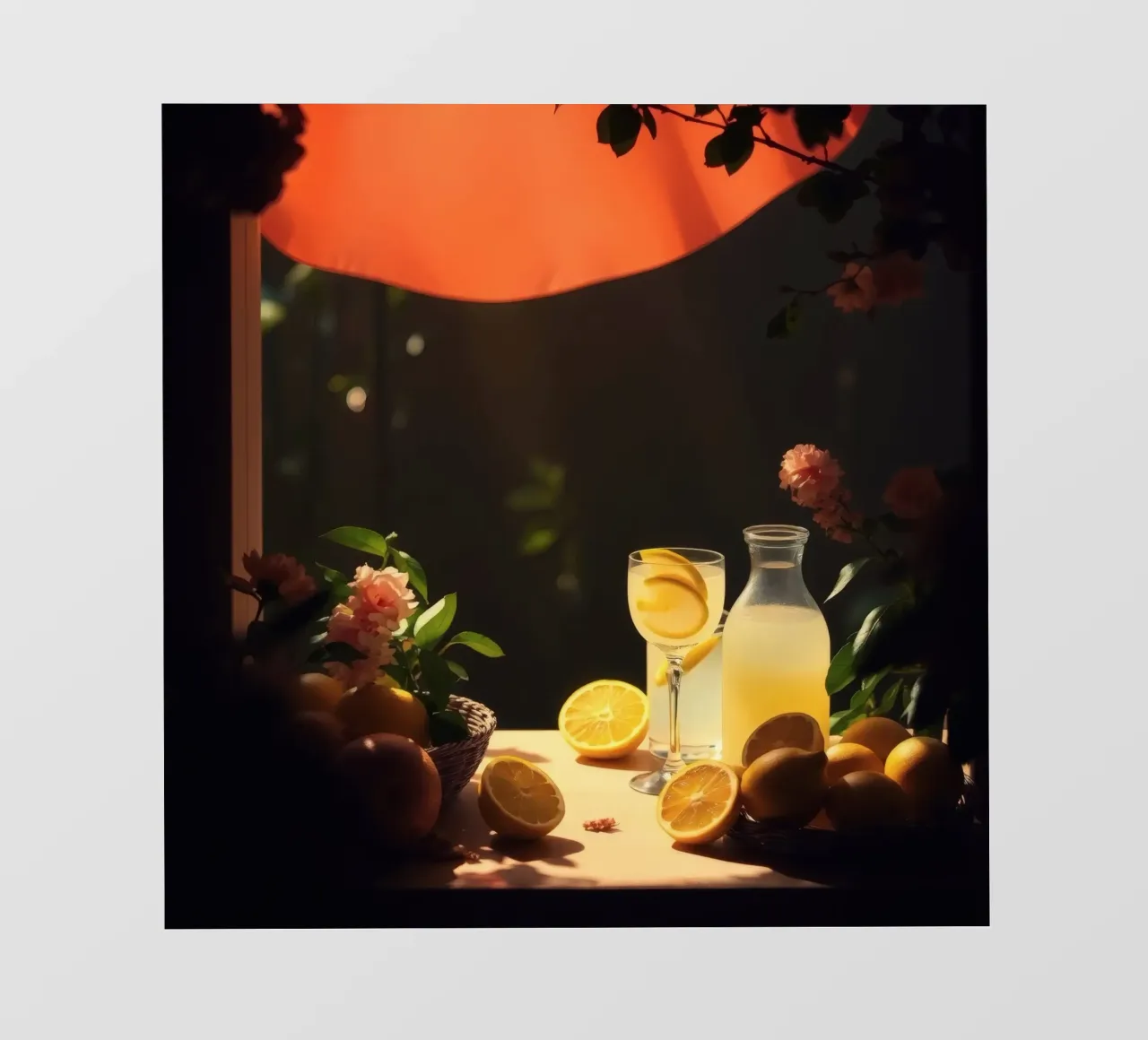 Limonata rinfrescante in un ambiente accogliente con limoni e fiori pellicola backlit da DesignDoodle