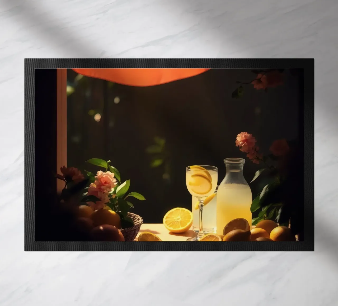 Limonata rinfrescante in un ambiente accogliente con limoni e fiori zerbino da DesignDoodle