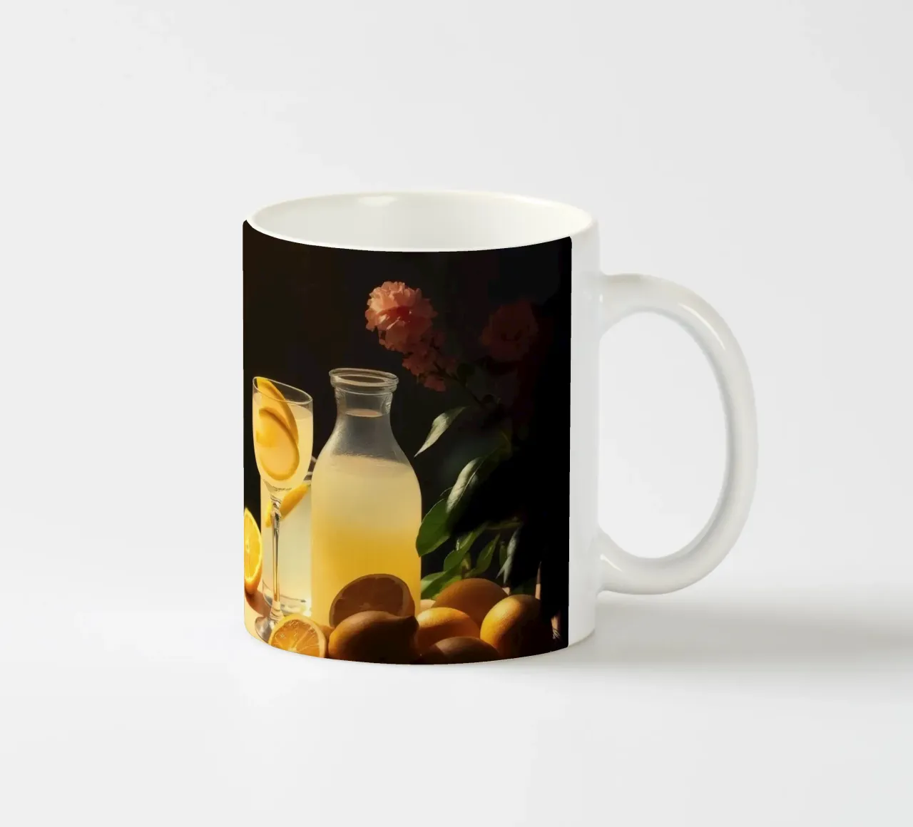 Limonata rinfrescante in un ambiente accogliente con limoni e fiori tazza in ceramica da DesignDoodle