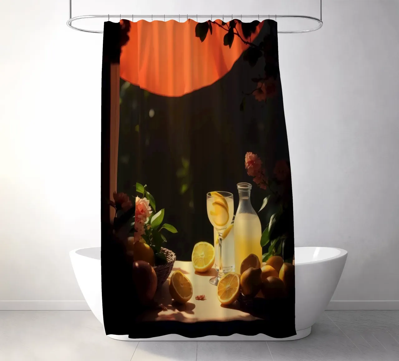 Limonata rinfrescante in un ambiente accogliente con limoni e fiori tenda da doccia da DesignDoodle