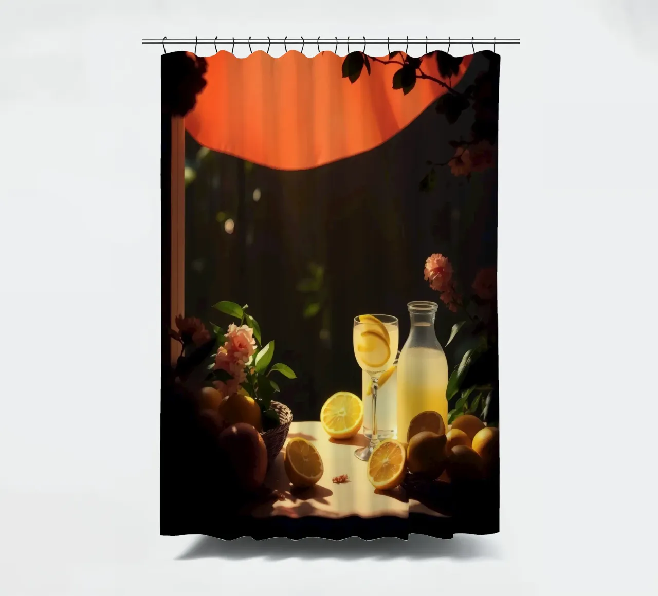 Limonata rinfrescante in un ambiente accogliente con limoni e fiori tenda da doccia da DesignDoodle