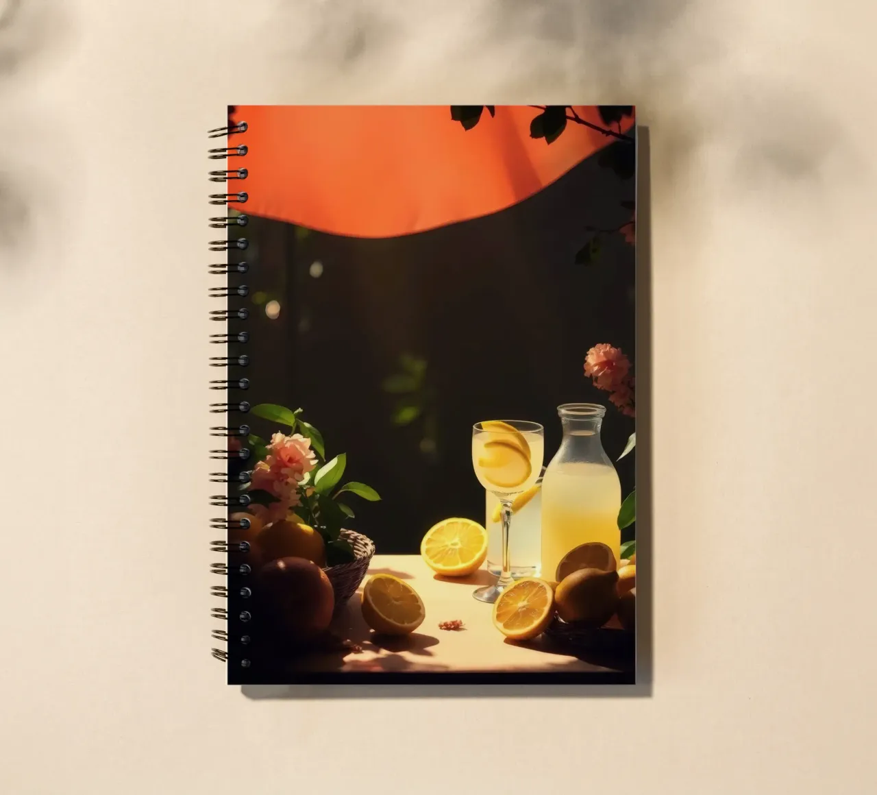 Refreshing lemonade in cozy setting with lemons and flowers spiral notebook by DesignDoodle