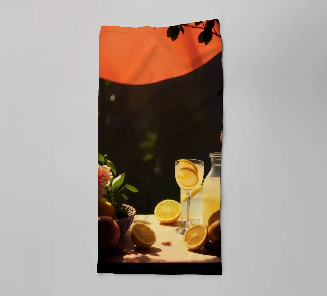 Limonata rinfrescante in un ambiente accogliente con limoni e fiori asciugamano da bagno da DesignDoodle