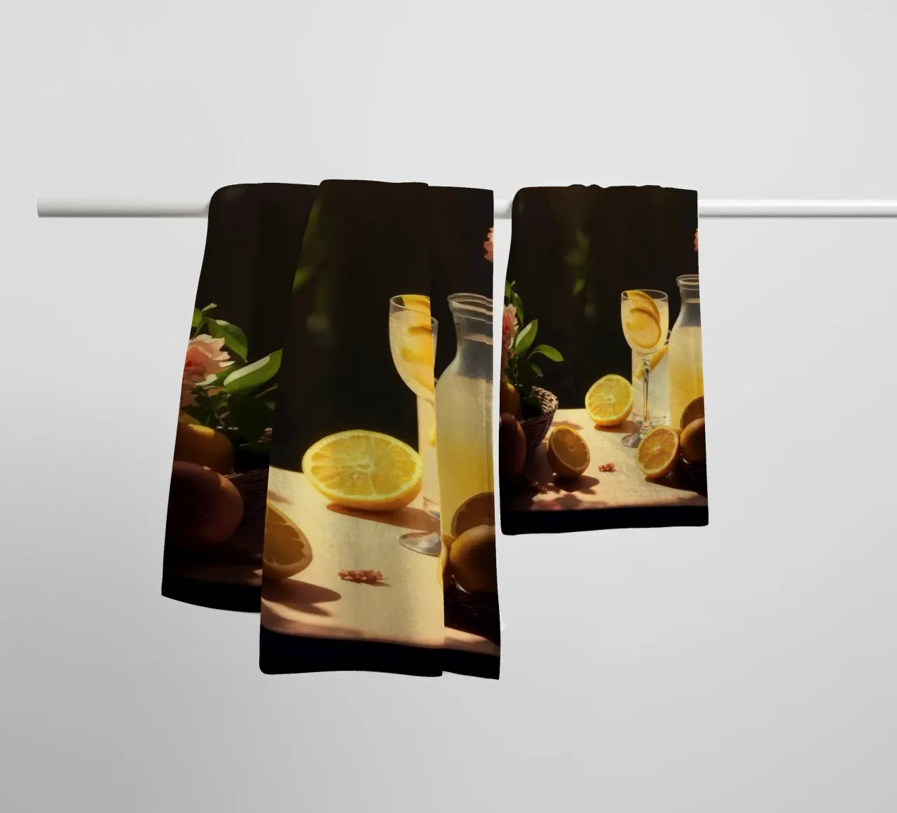 Limonata rinfrescante in un ambiente accogliente con limoni e fiori asciugamano da bagno da DesignDoodle