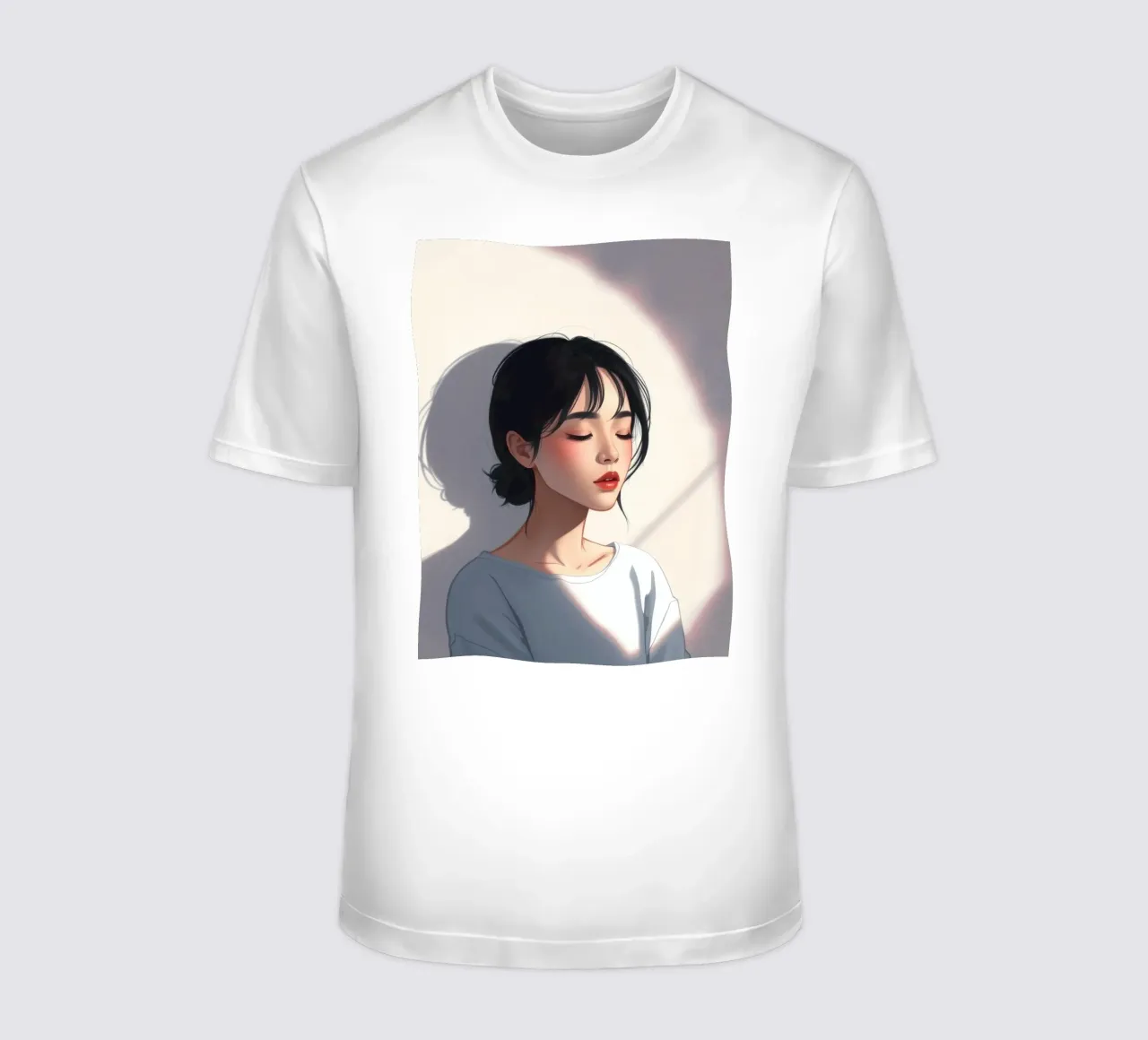 Portrait of a woman with closed eyes soft lighting t-shirt by DesignDoodle