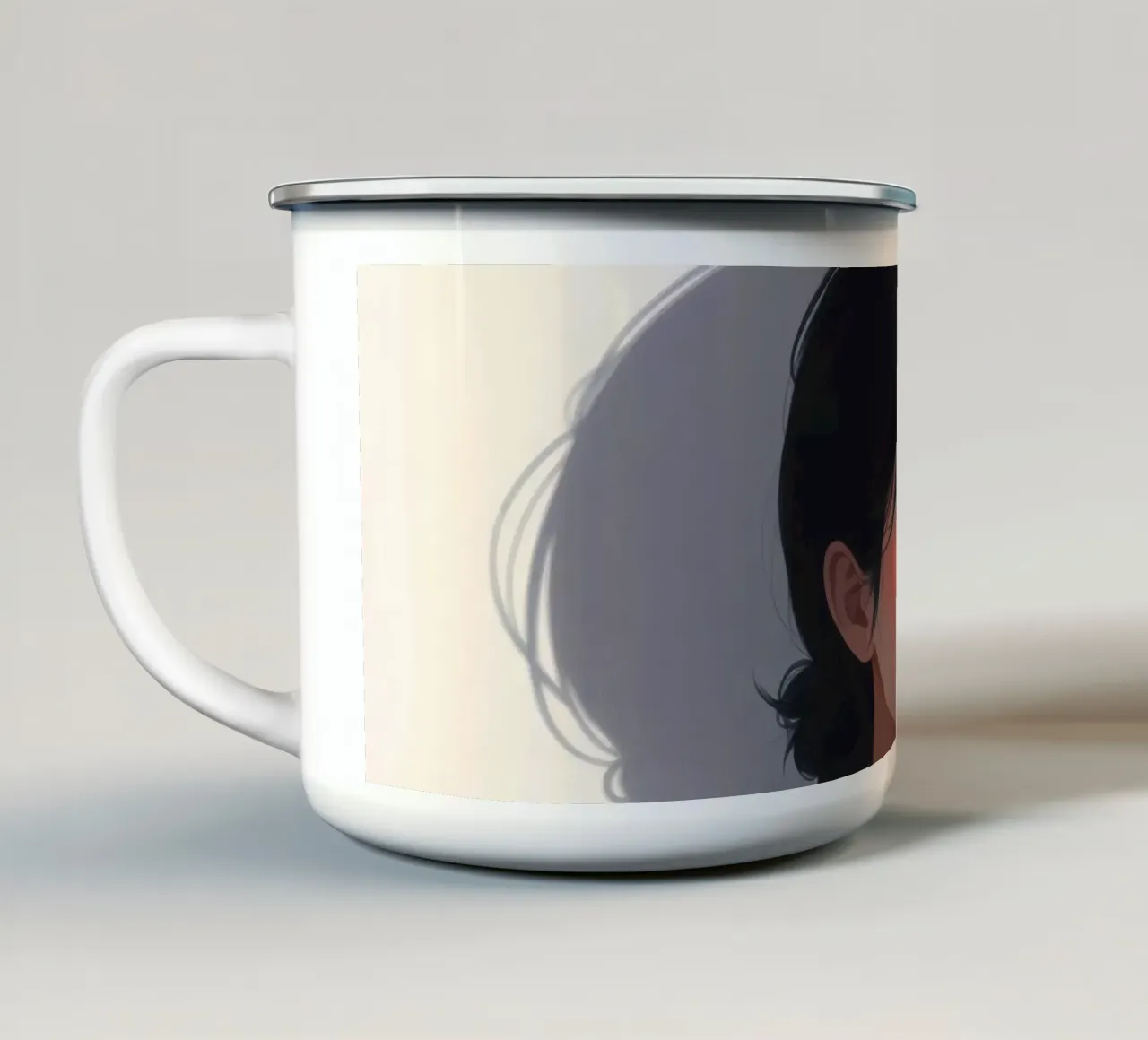 Ritratto di donna con occhi chiusi illuminazione morbida tazza in smalto da DesignDoodle