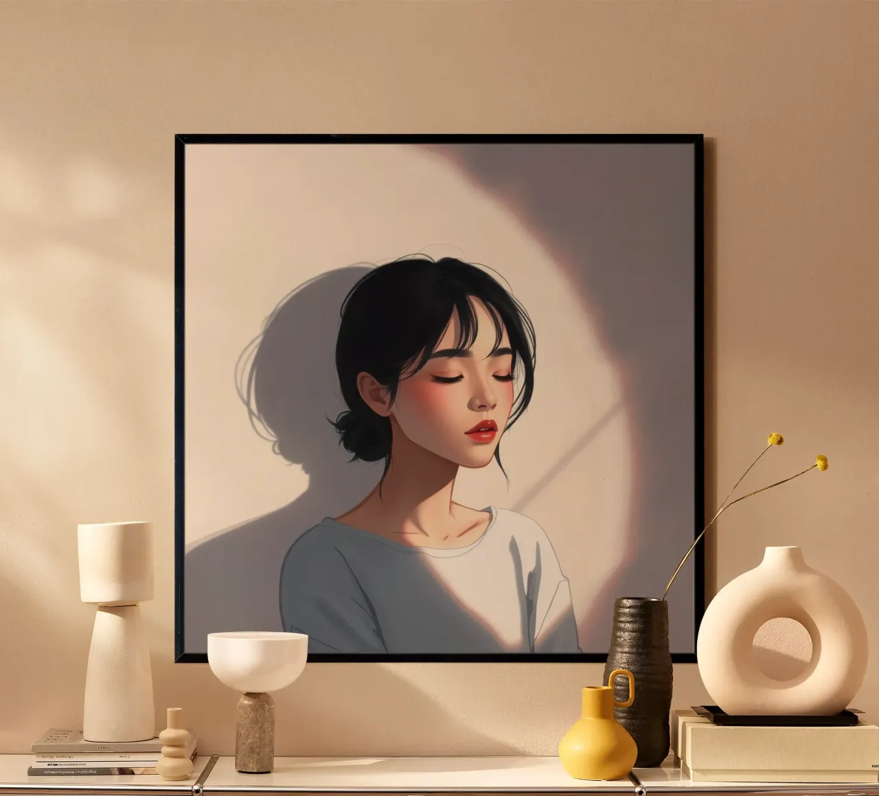 Portrait of a woman with closed eyes soft lighting hahnemühle by DesignDoodle
