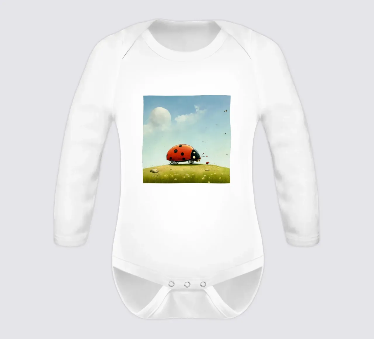 Minimal Ladybug 2 long-sleeve baby romper by Minimal Animal Art