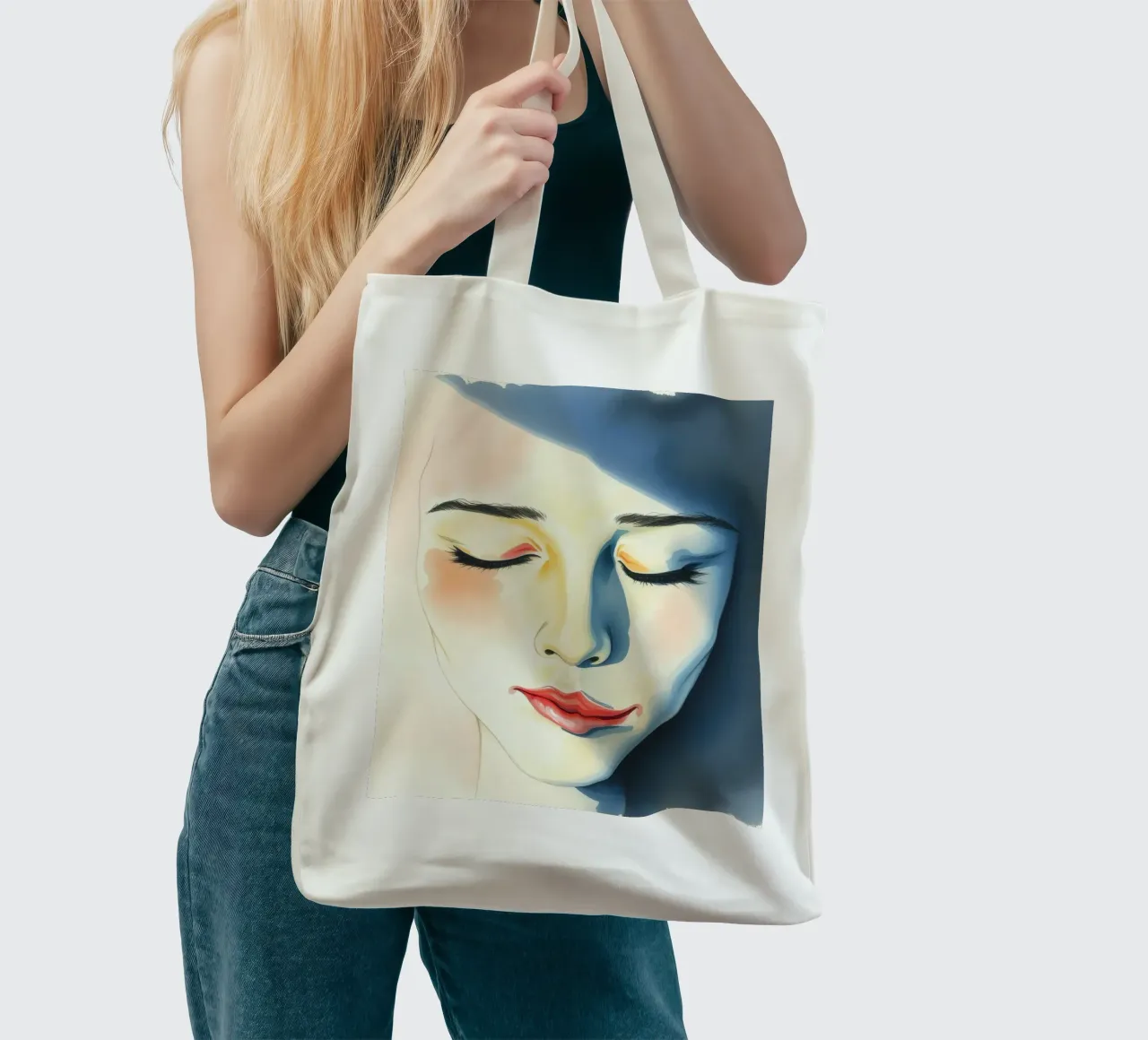 Artistic depiction of a female face with soft features tote bag by DesignDoodle