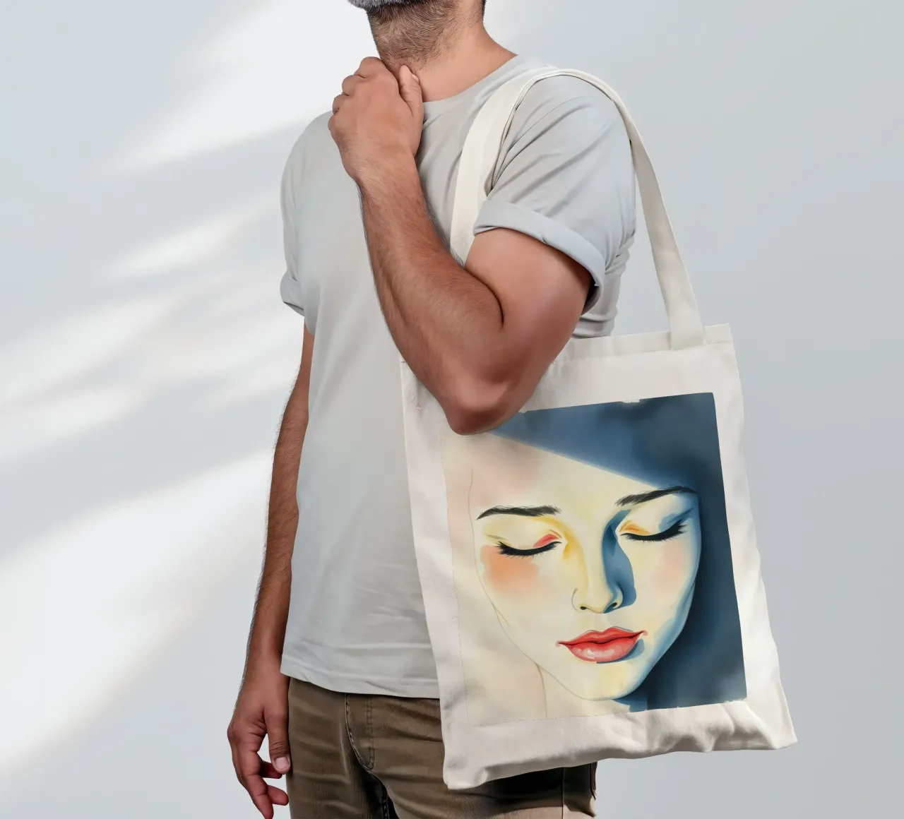 Artistic depiction of a female face with soft features tote bag by DesignDoodle