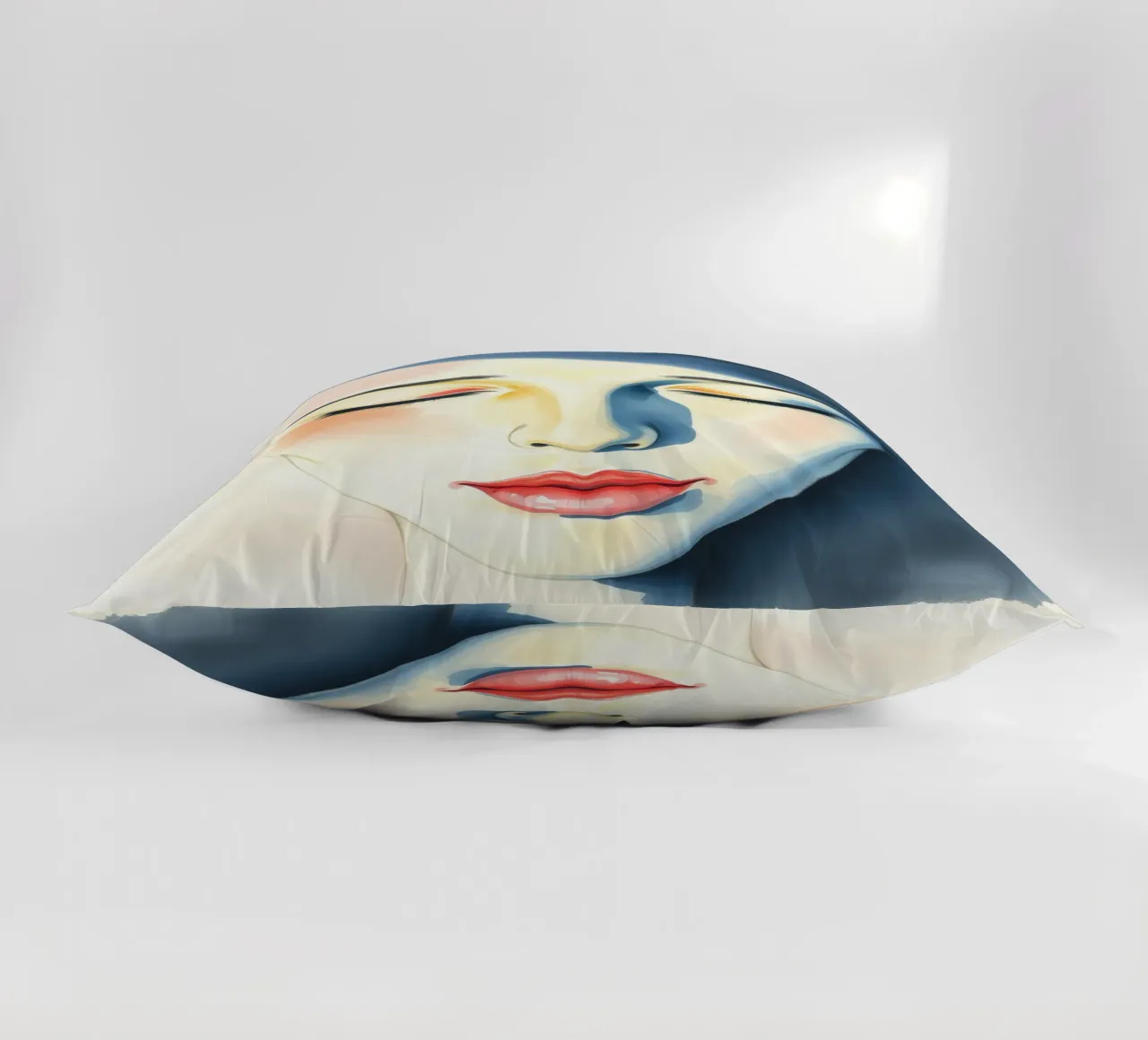 Artistic depiction of a female face with soft features decorative cushion by DesignDoodle