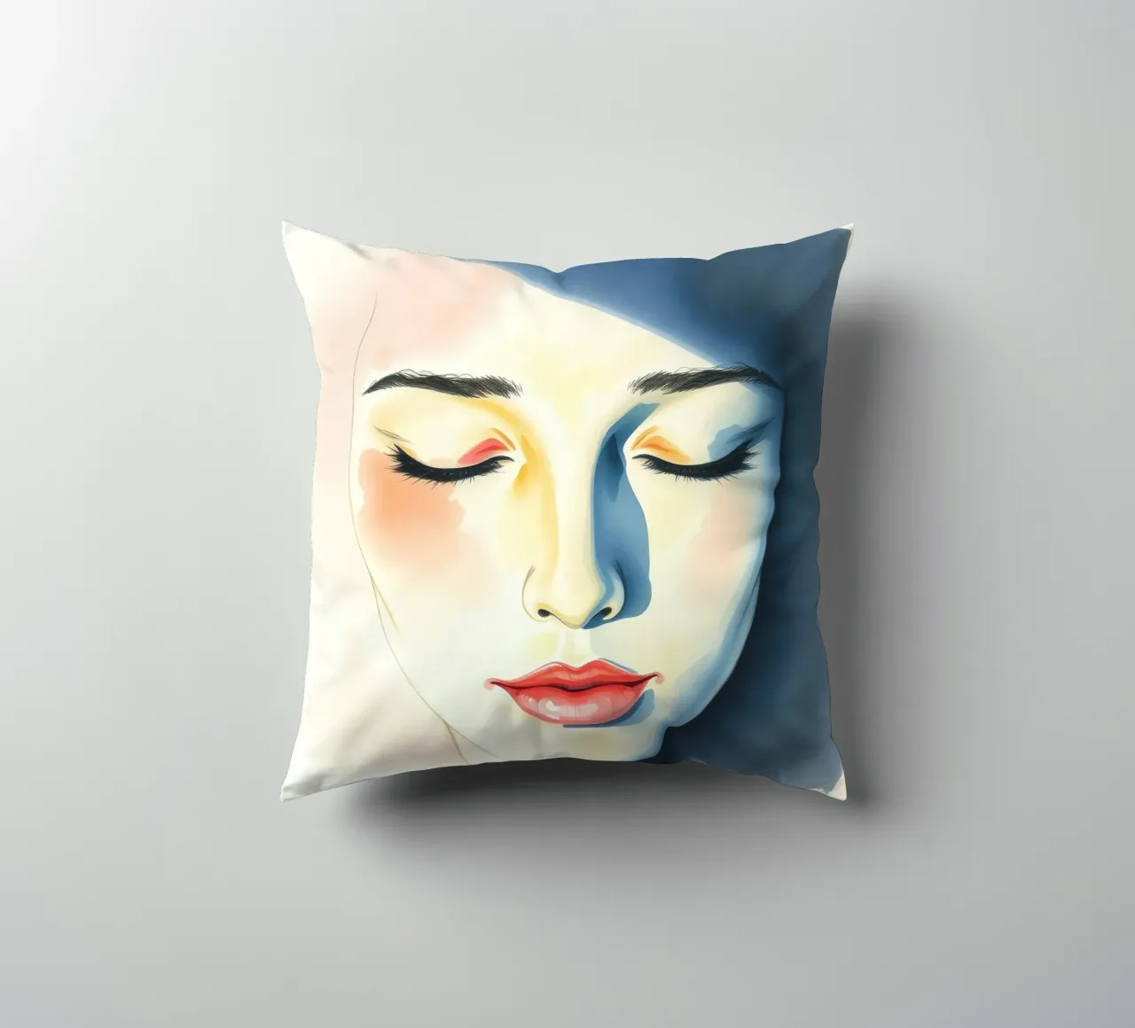 Artistic depiction of a female face with soft features decorative cushion by DesignDoodle