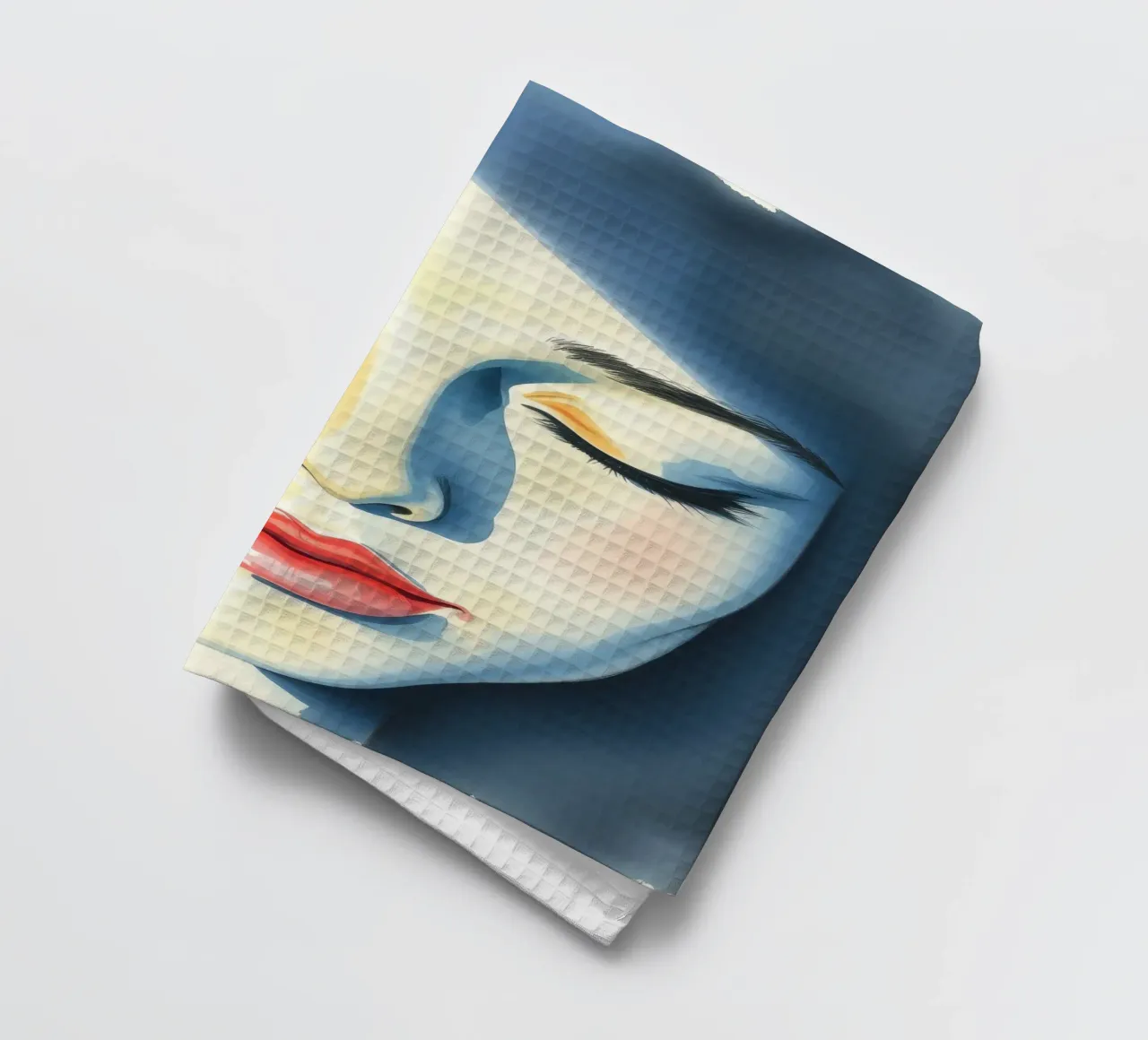 Künstlerische Darstellung eines weiblichen Gesichts mit weichen Zügen Geschirrtuch von DesignDoodle